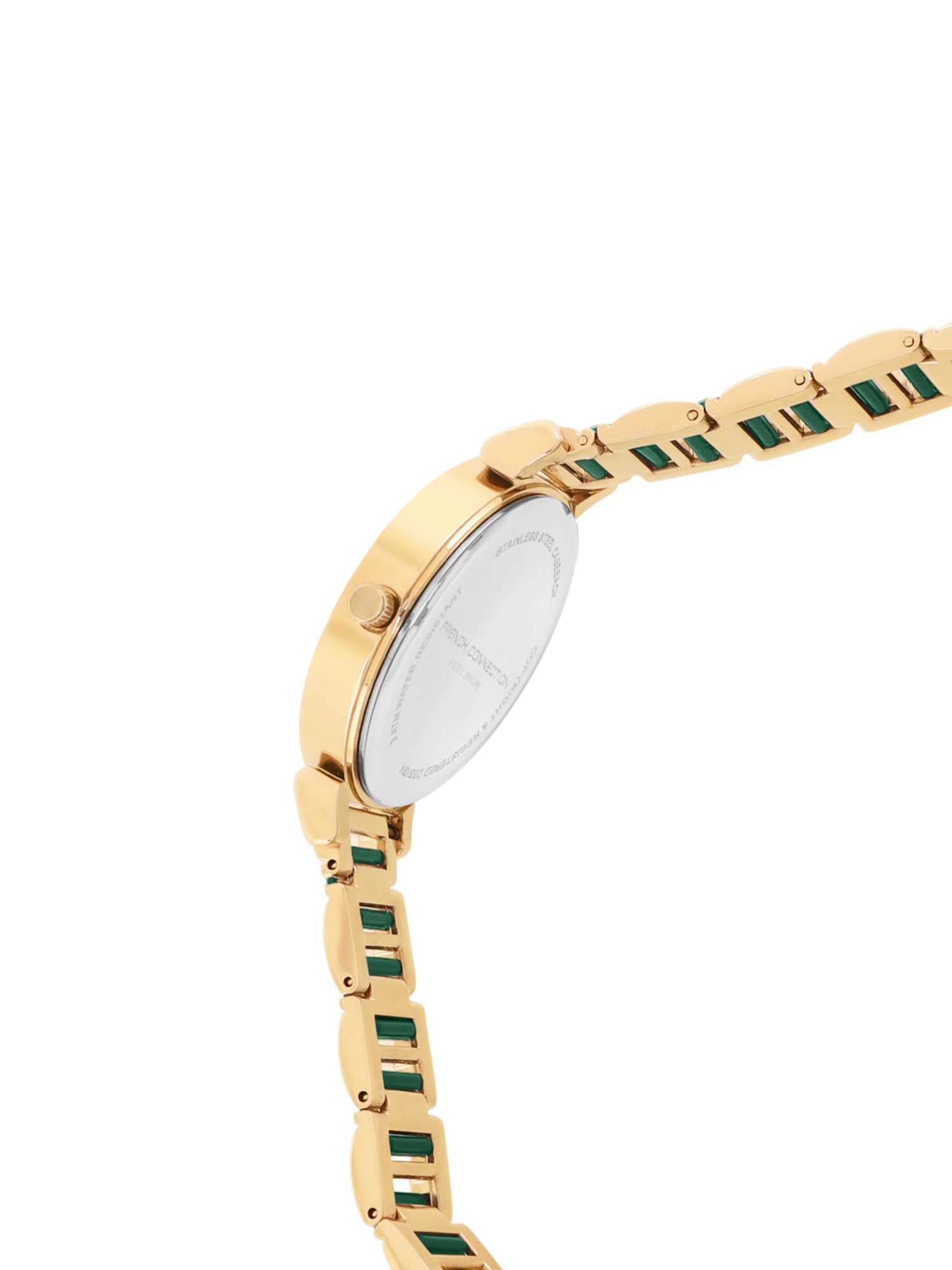French Connection Mop Green Round Dial With Gold & Green Stainless Steel Strap Watch - For Womens FCB13NGM