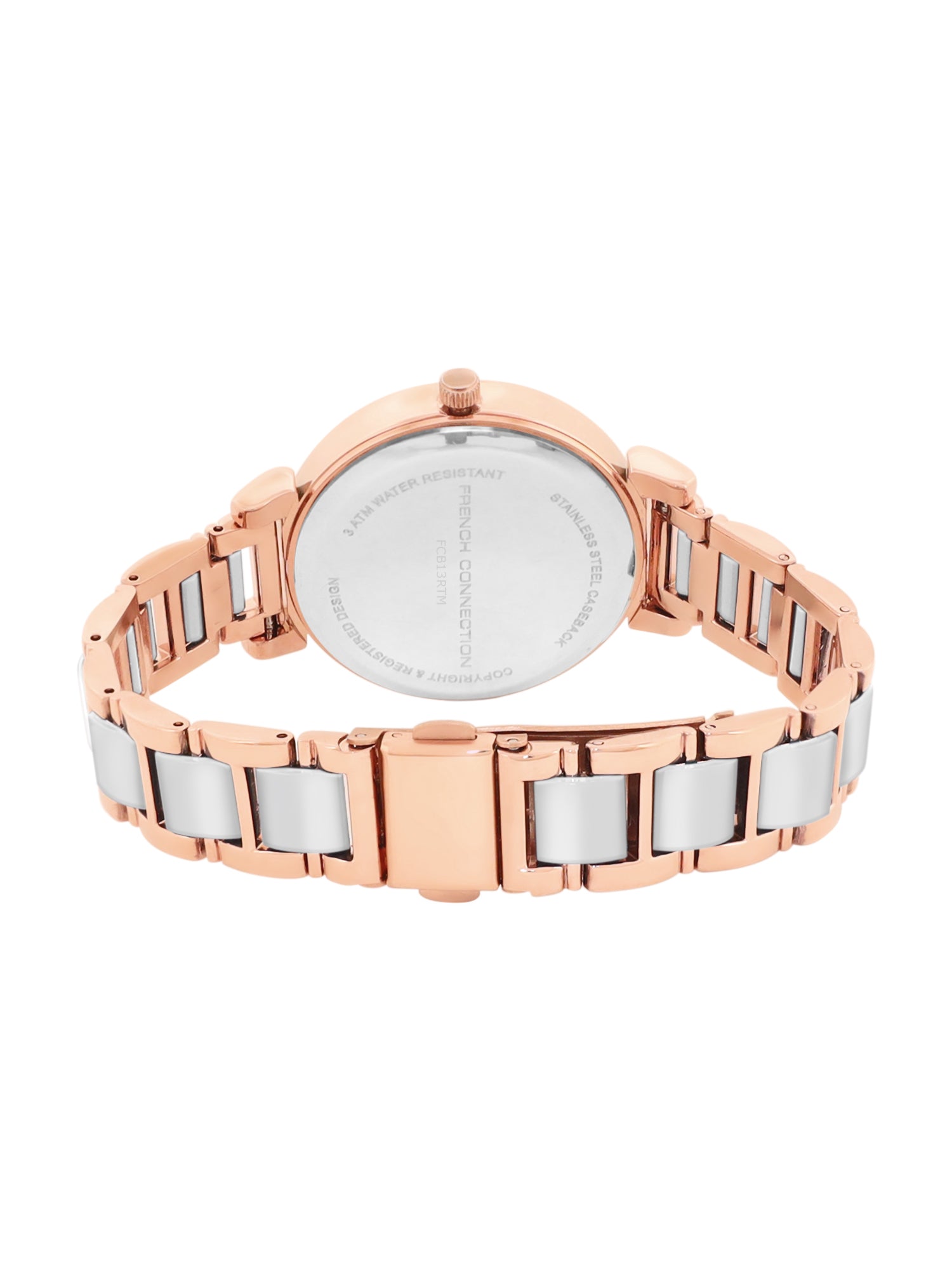 French Connection Mop White Round Dial With Rosegold & White Stainless Steel Strap Watch - For Womens FCB13RTM