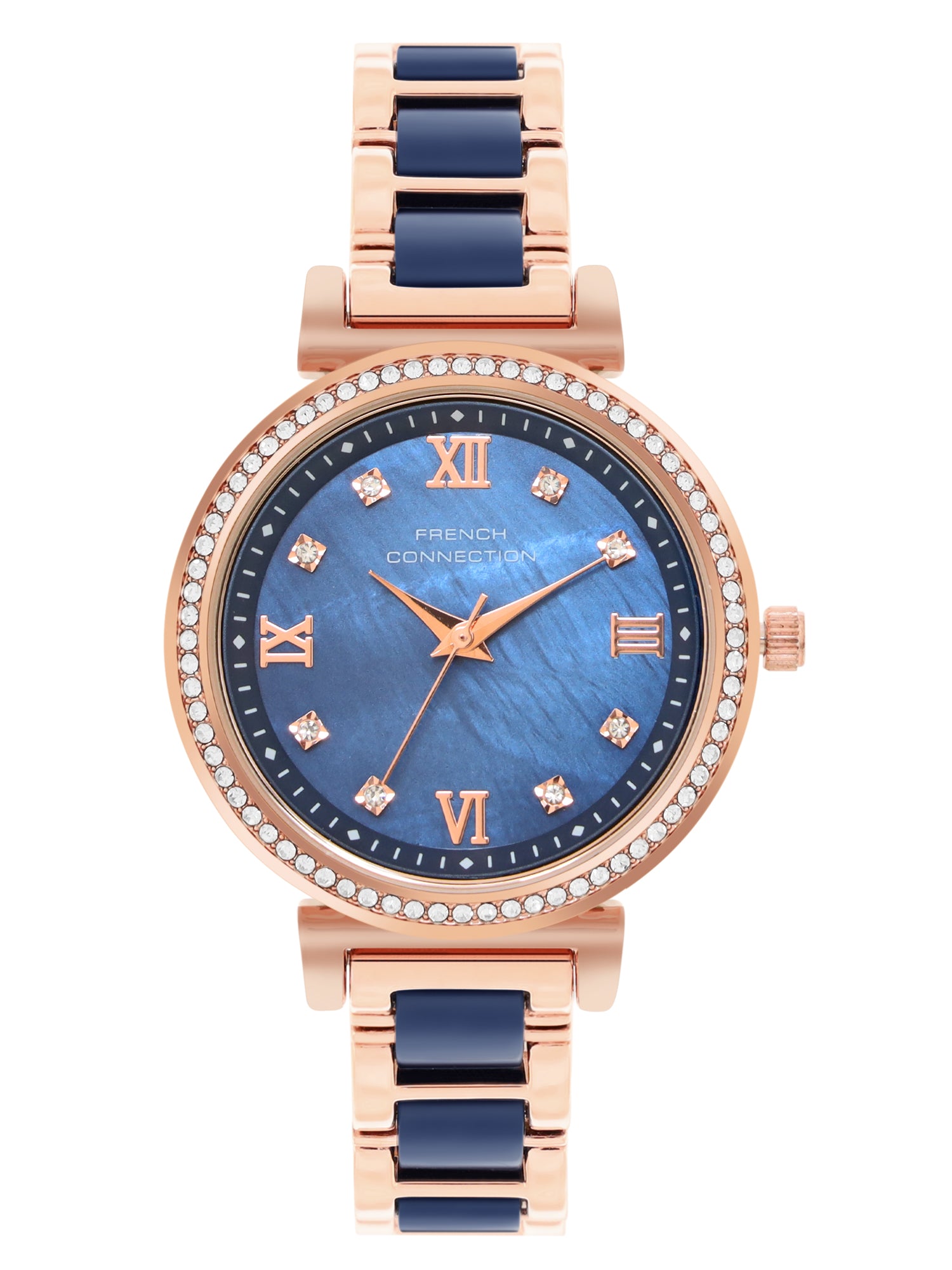 French Connection Mop Blue Round Dial With Rosegold & Blue Stainless Steel Strap Watch - For Womens FCB13URGM