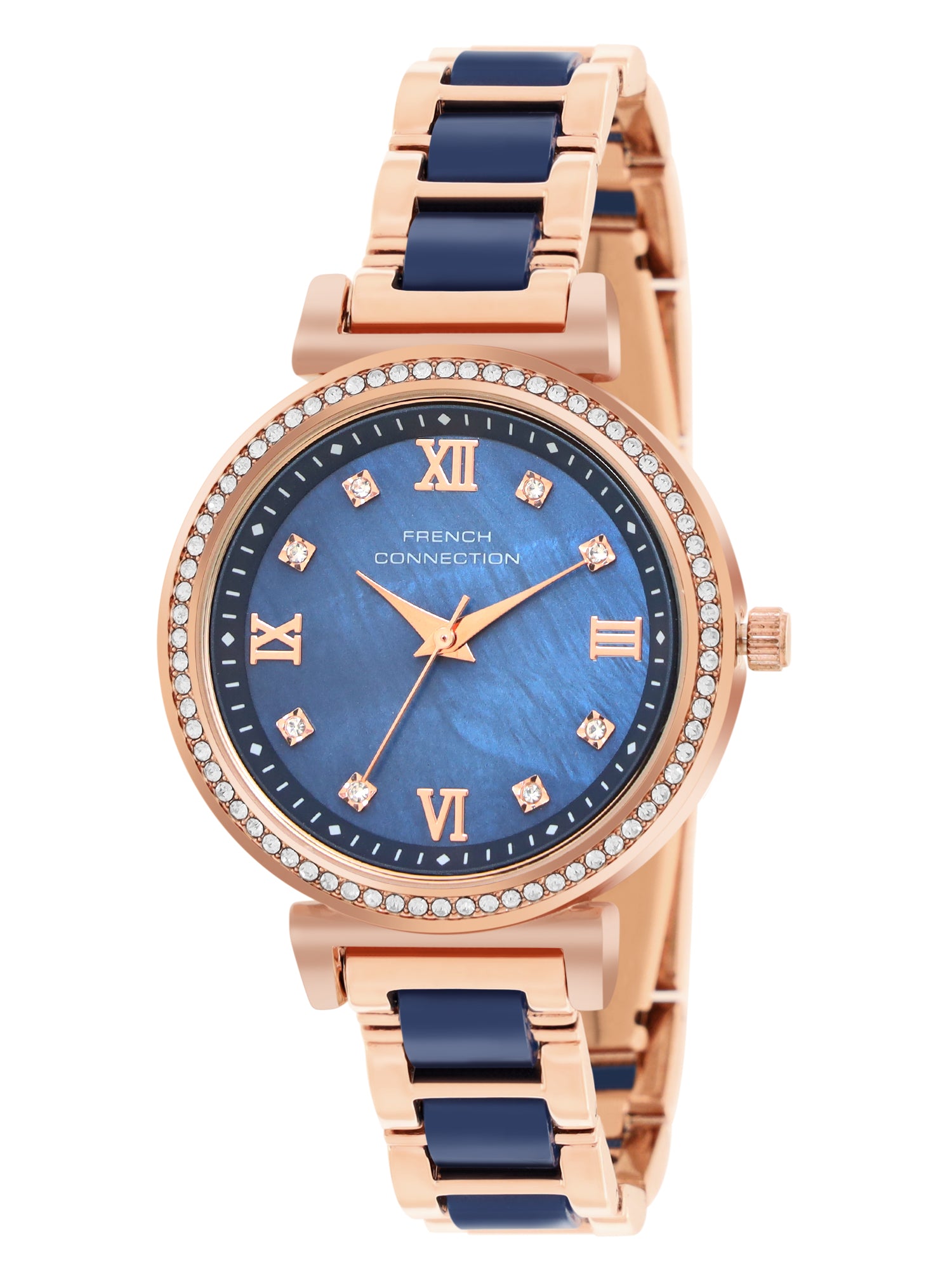 French Connection Mop Blue Round Dial With Rosegold & Blue Stainless Steel Strap Watch - For Womens FCB13URGM