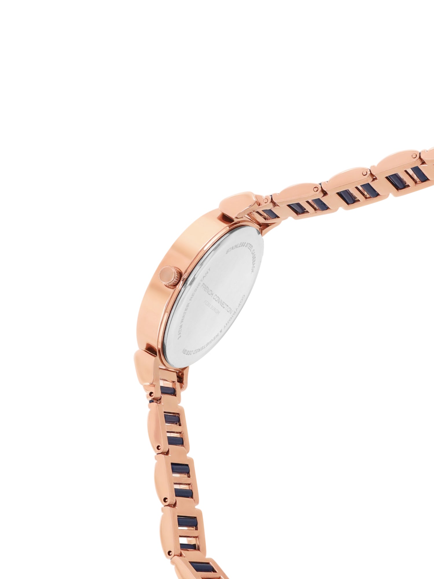 French Connection Mop Blue Round Dial With Rosegold & Blue Stainless Steel Strap Watch - For Womens FCB13URGM