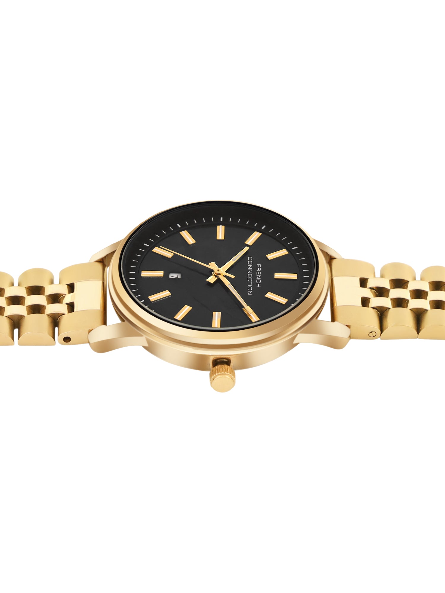 French Connection Mop Black Round Dial With Gold Stainless Steel  Strap Watch - For Womens FCB14GM