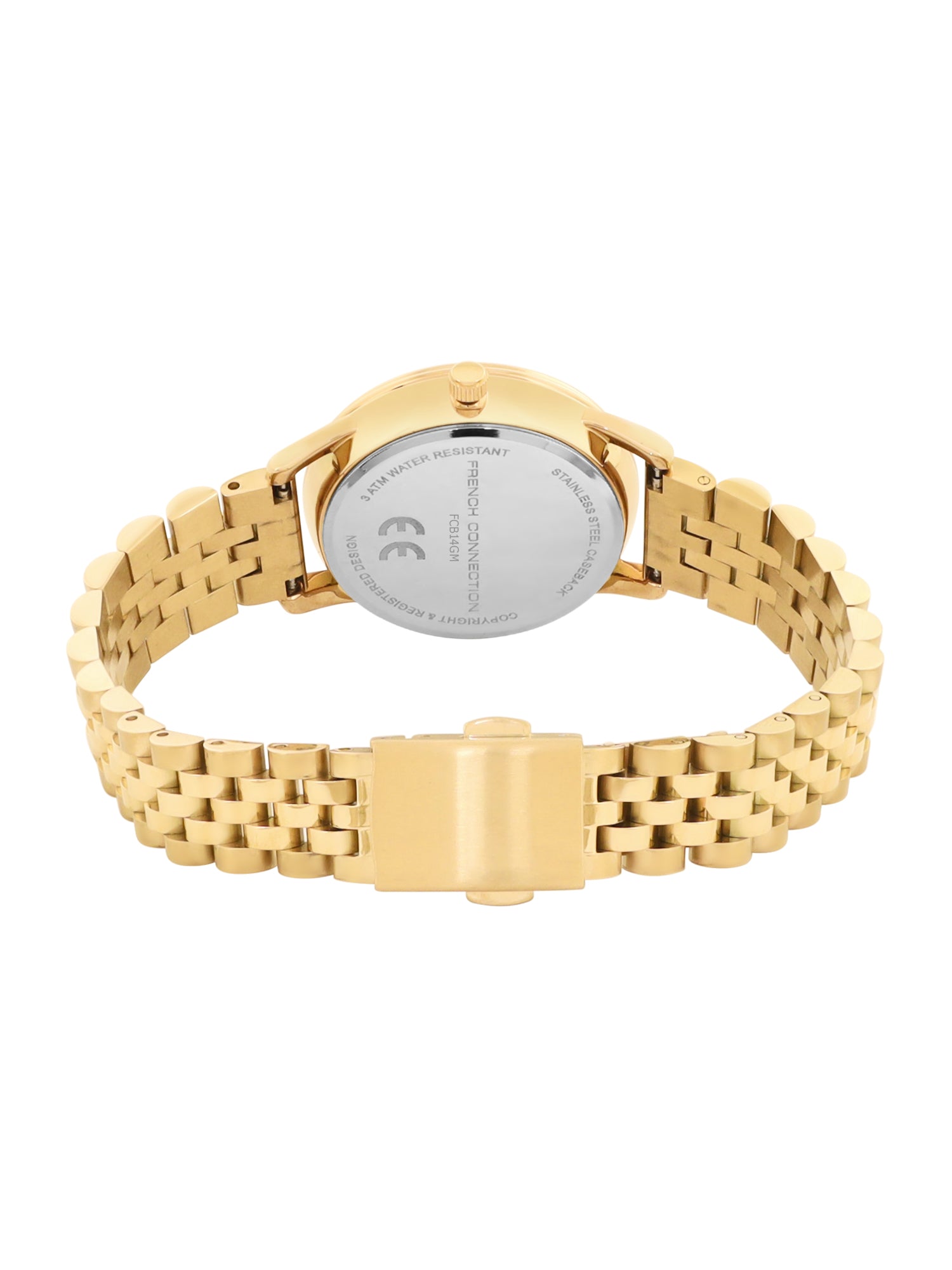 French Connection Mop Black Round Dial With Gold Stainless Steel  Strap Watch - For Womens FCB14GM