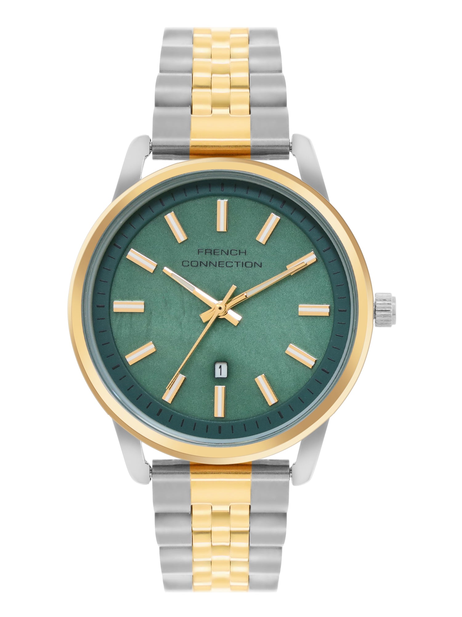 French Connection Mop Green Round Dial With Gold Two Tone Stainless Steel Strap Watch - For Womens FCB14NTM