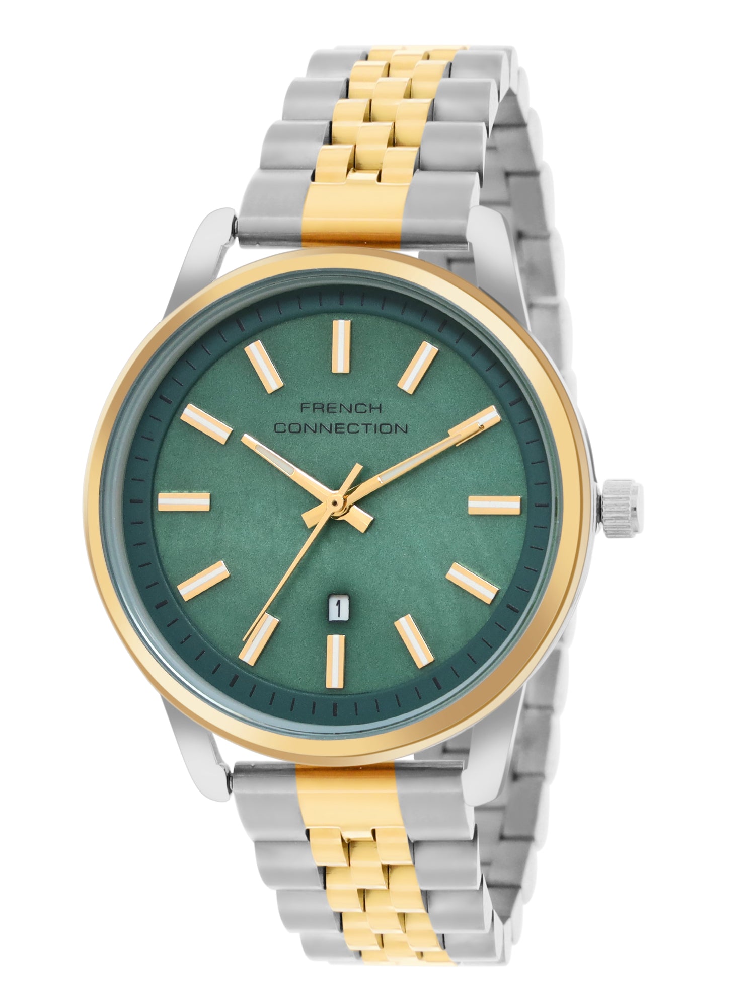French Connection Mop Green Round Dial With Gold Two Tone Stainless Steel Strap Watch - For Womens FCB14NTM