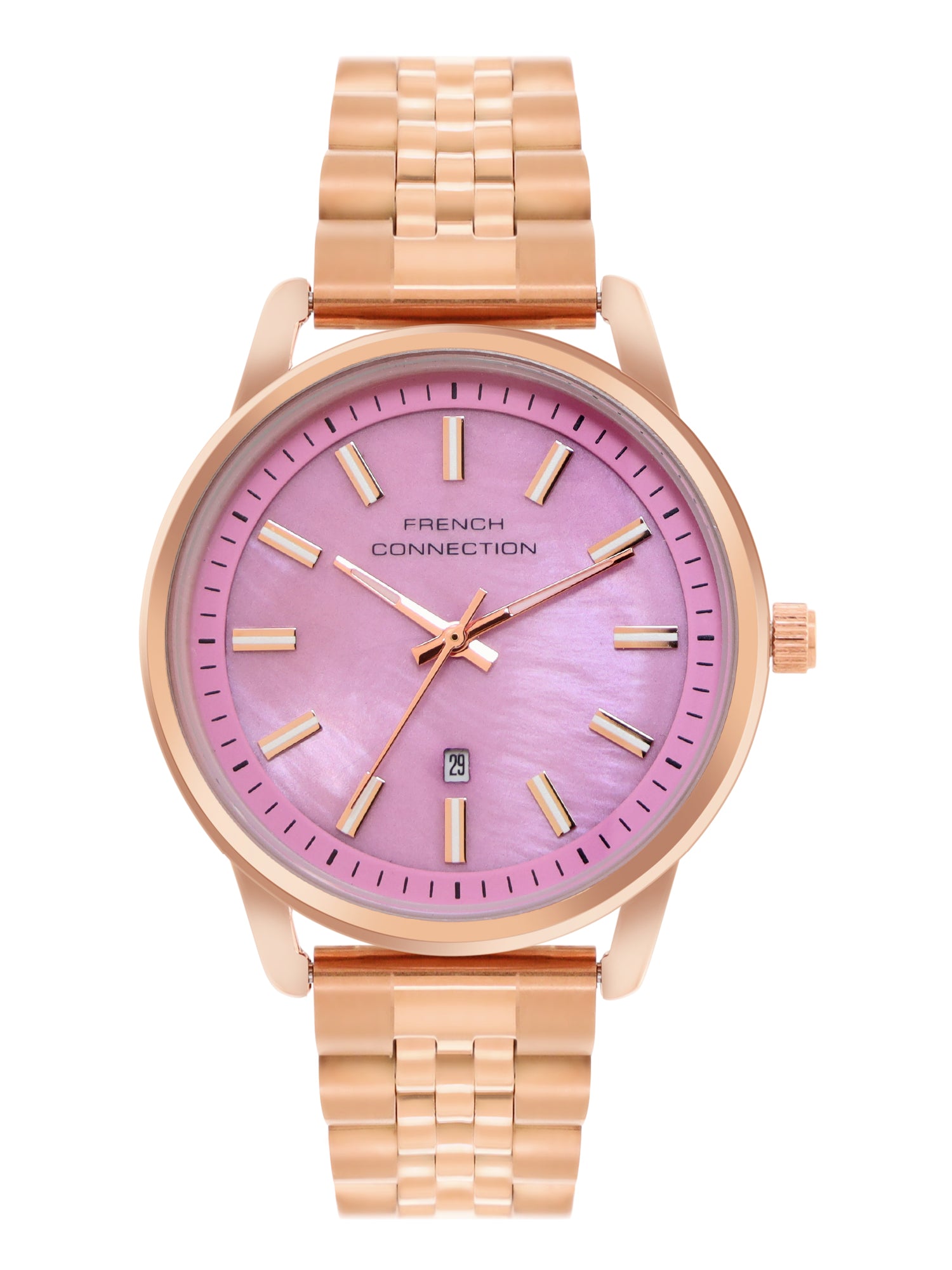 French Connection Mop Purple Round Dial With Rose Stainless Steel Strap Watch - For Womens FCB14RGM