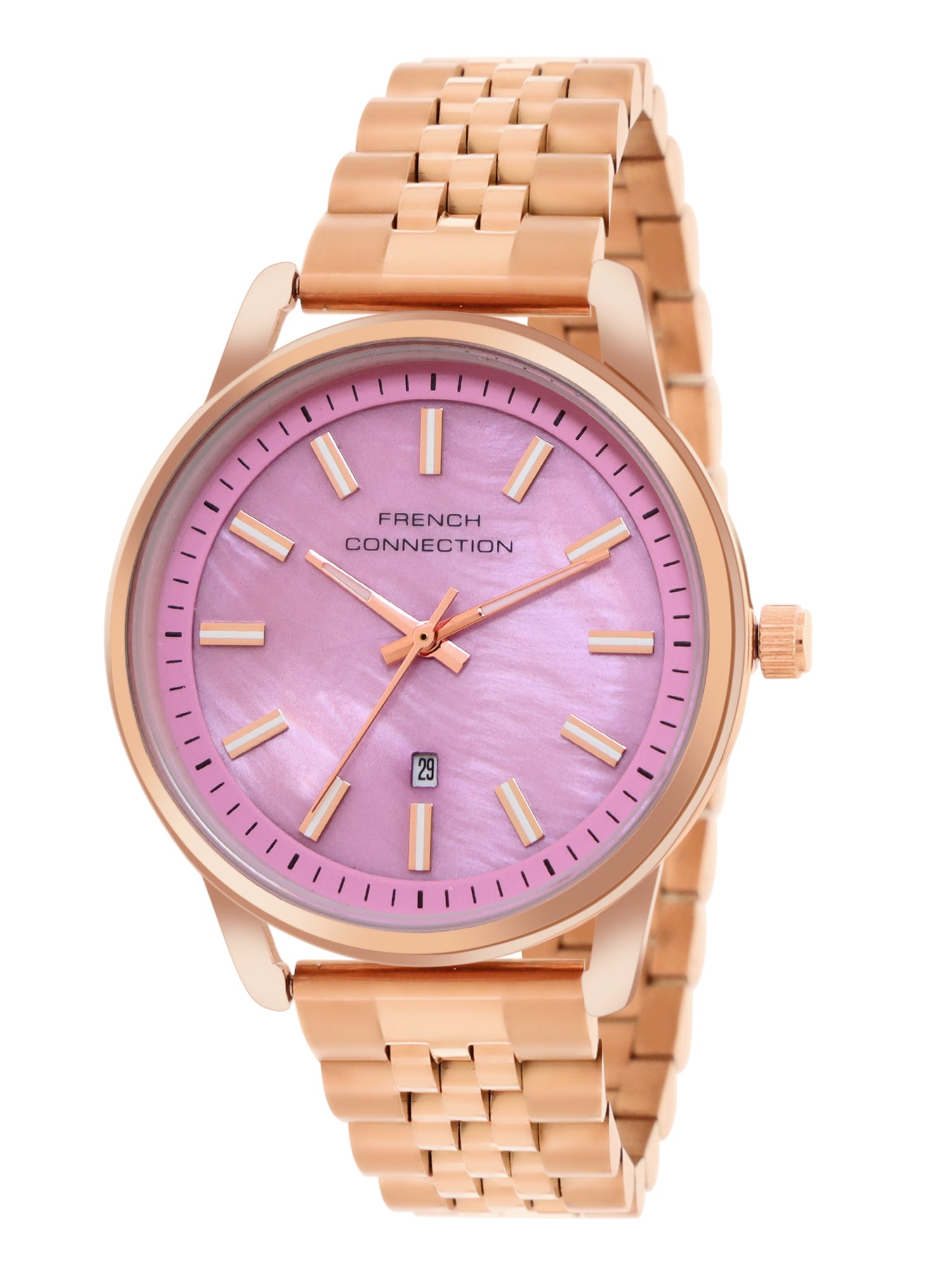 French Connection Mop Purple Round Dial With Rose Stainless Steel  Strap Watch - For Womens FCB14RGM
