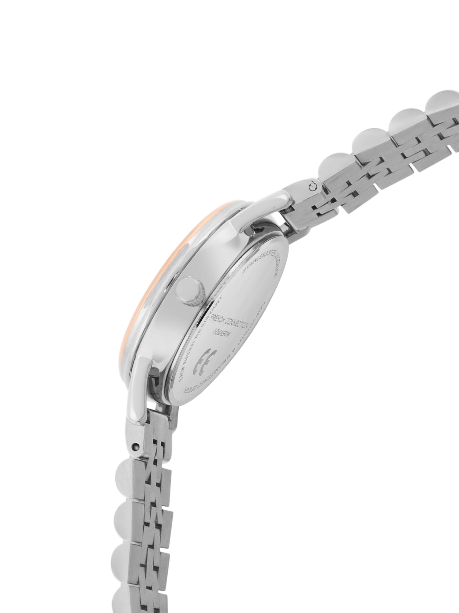 French Connection Mop White Round Dial With Rose Two Tone Stainless Steel Strap Watch - For Womens FCB14SRTM