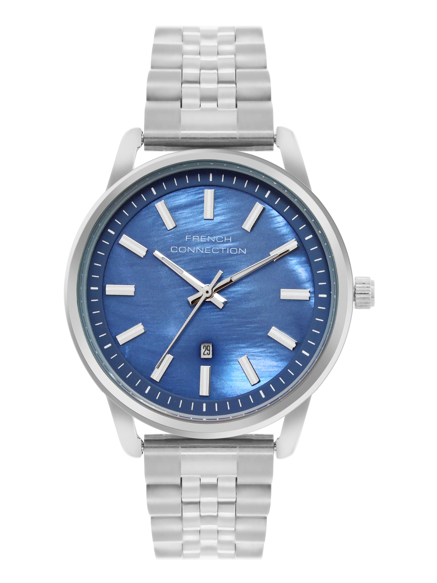 French Connection Mop Blue Round Dial With Stainless Steel Strap Watch - For Womens FCB14USM