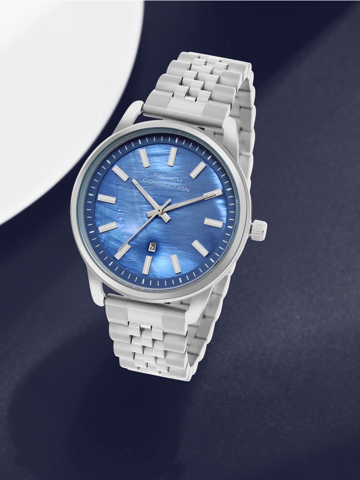 French Connection Mop Blue Round Dial With Stainless Steel  Strap Watch - For Womens FCB14USM