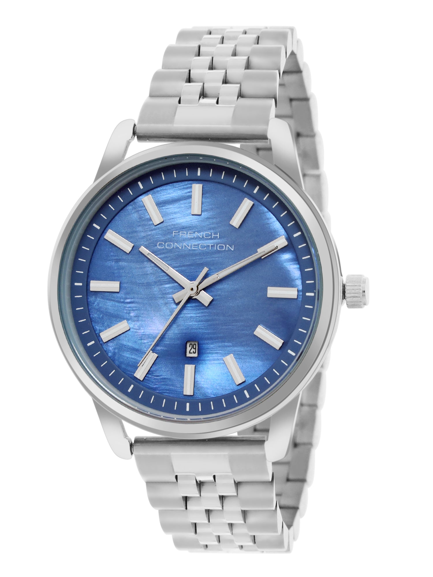 French Connection Mop Blue Round Dial With Stainless Steel Strap Watch - For Womens FCB14USM