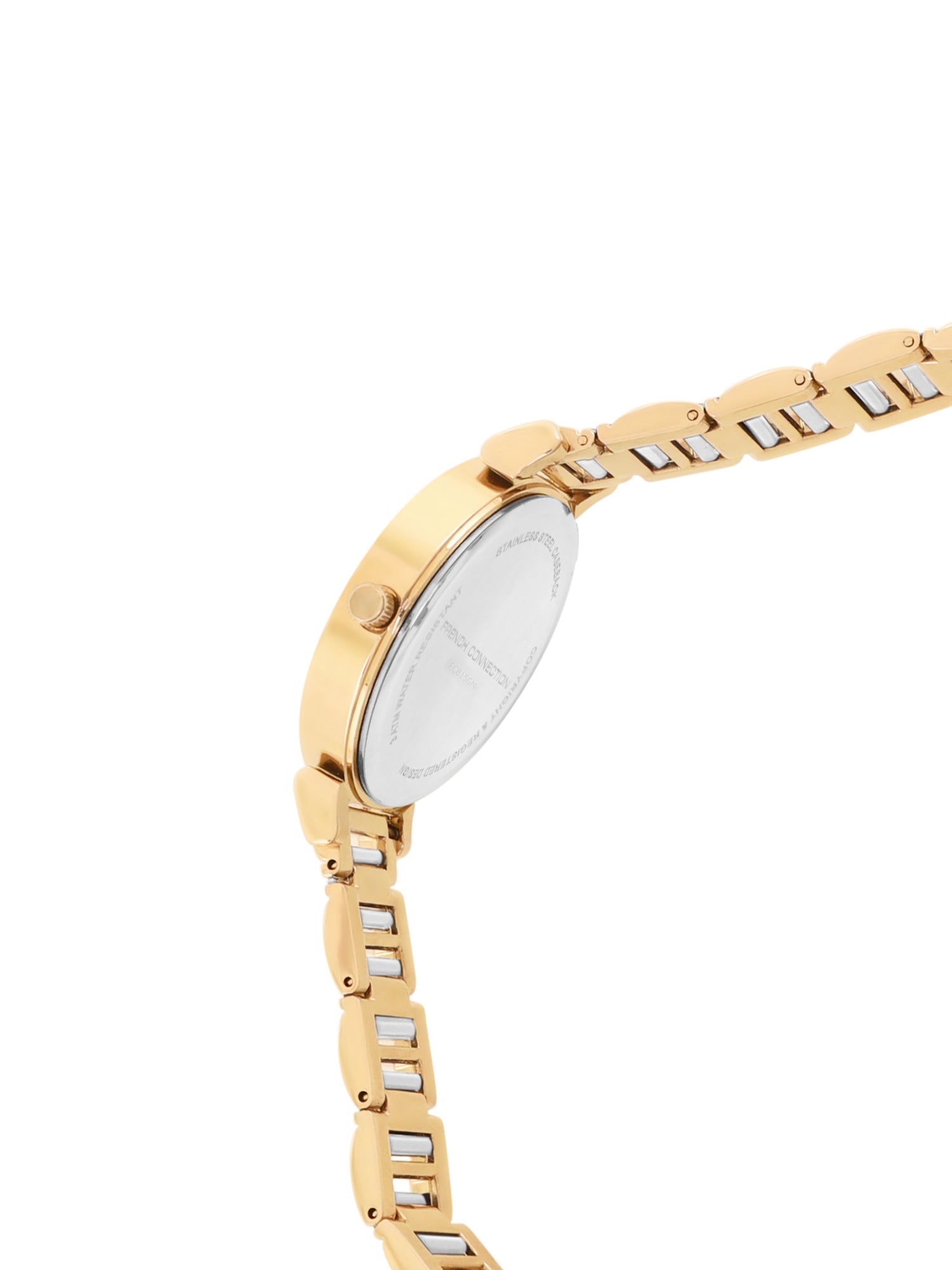 French Connection Mop White Round Dial With Gold & White Stainless Steel Strap Watch - For Womens FCB15GM