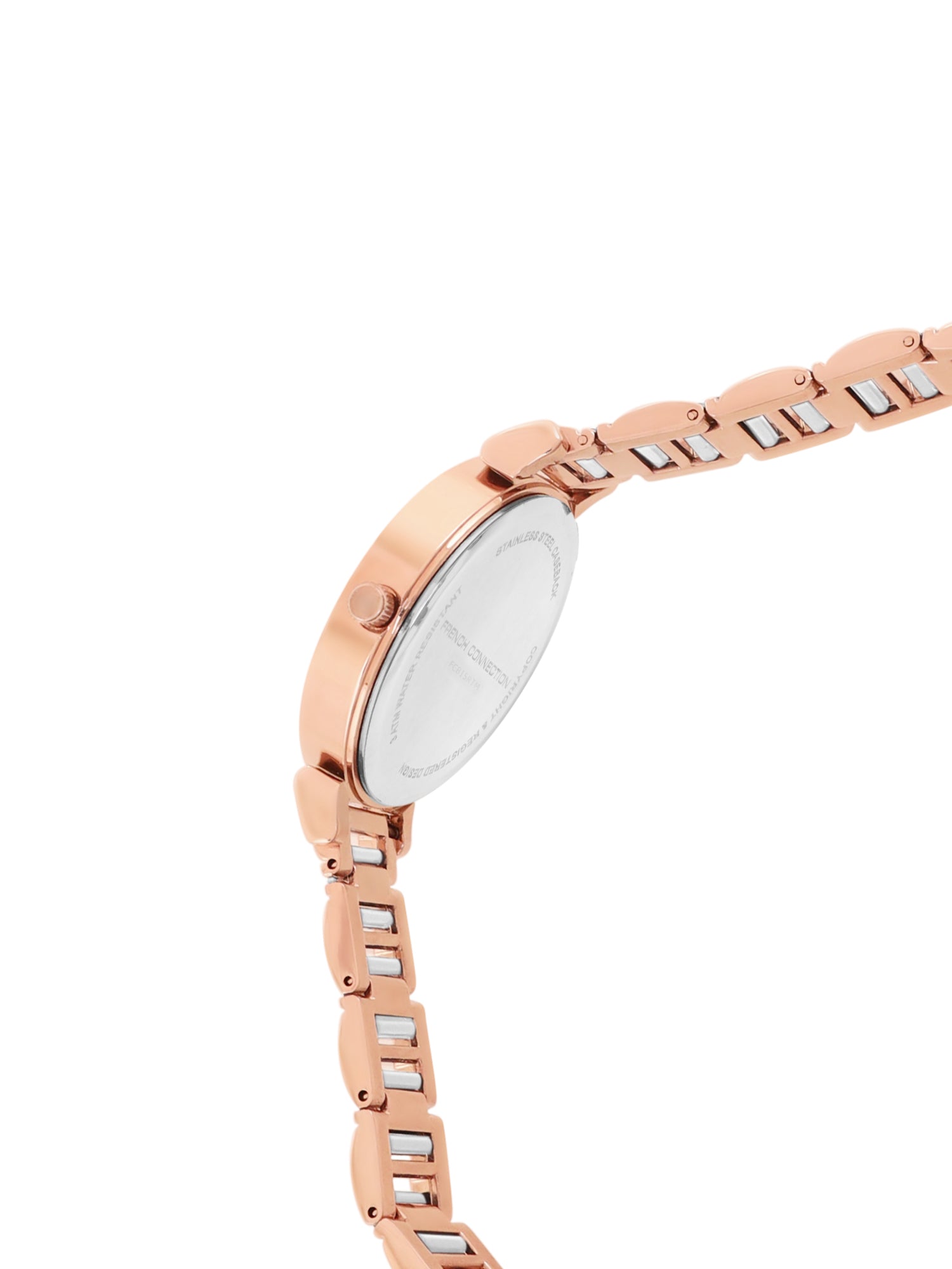 French Connection Mop White Round Dial With Rosegold & White Stainless Steel Strap Watch - For Womens FCB15RTM