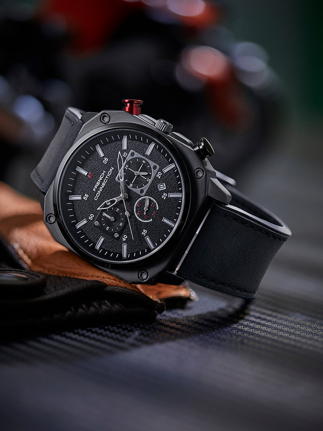 French Connection Chronexis Black Dial Chronograph Watch for Men - FCB19BBL