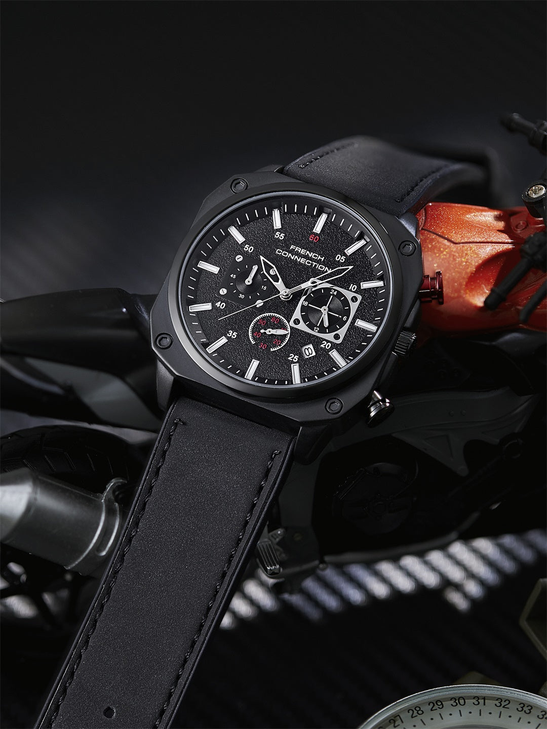 French Connection Chronexis Black Dial Chronograph Watch for Men - FCB19BBL