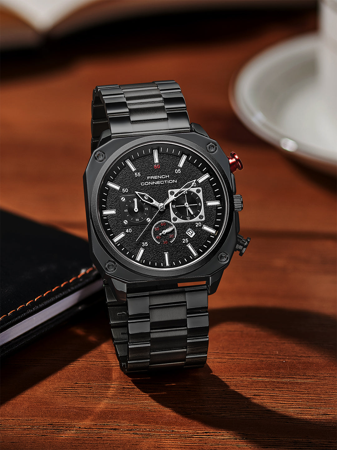 French Connection Chronexis Black Dial Chronograph Watch for Men - FCB19BM