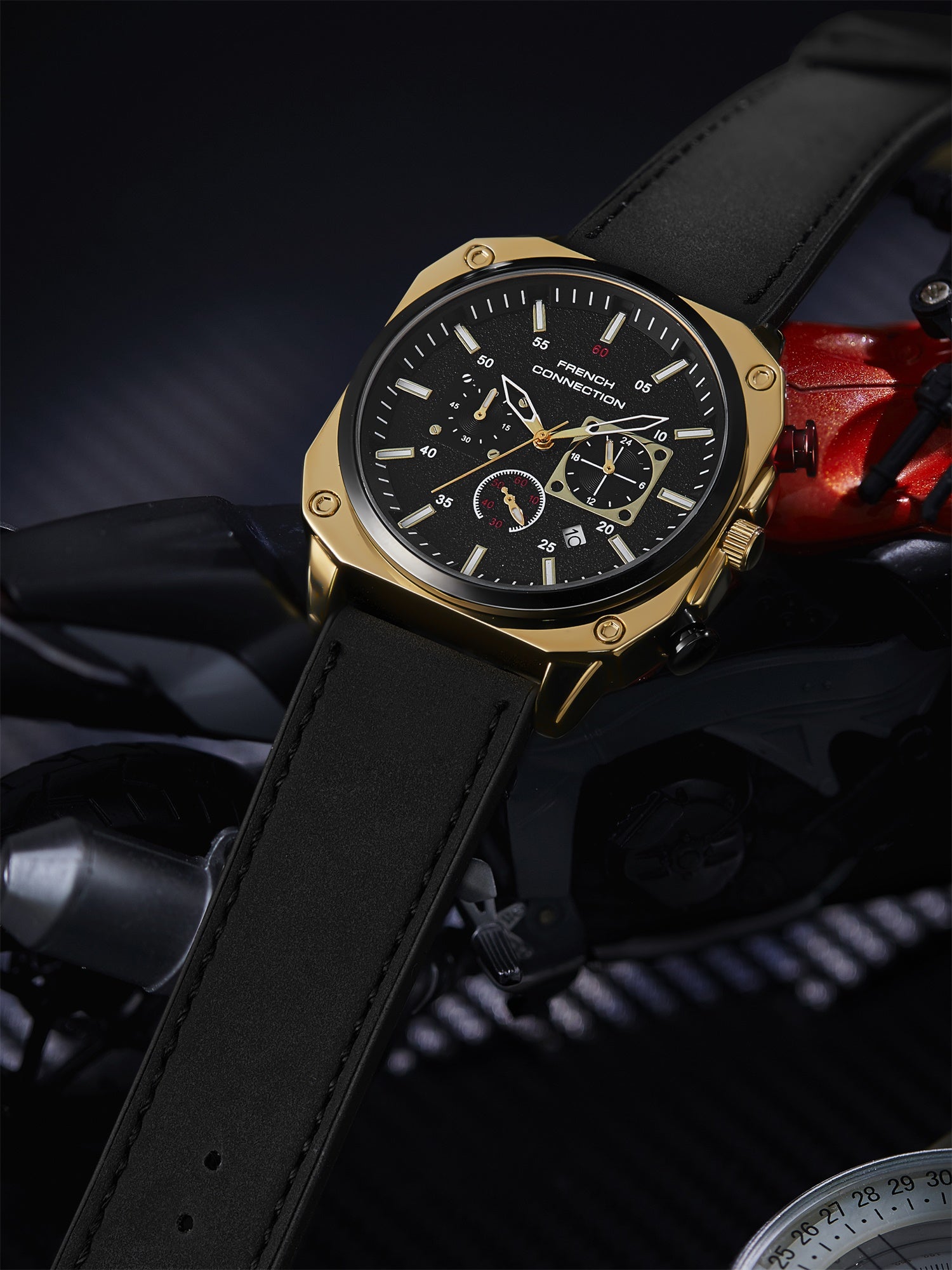 French Connection Chronexis Black Dial Chronograph Watch for Men - FCB19GBL