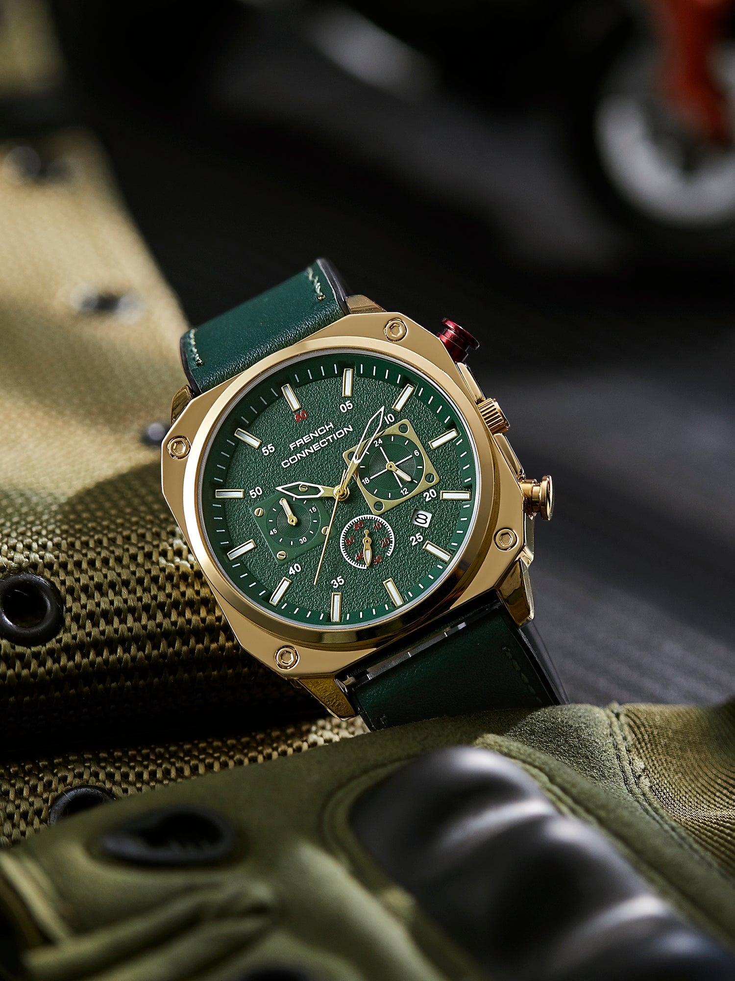 French Connection Chronexis Black Dial Chronograph Watch for Men - FCB19NL