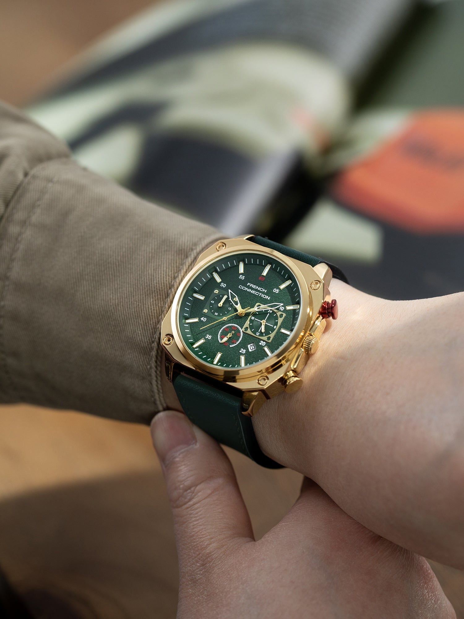 French Connection Chronexis Black Dial Chronograph Watch for Men - FCB19NL