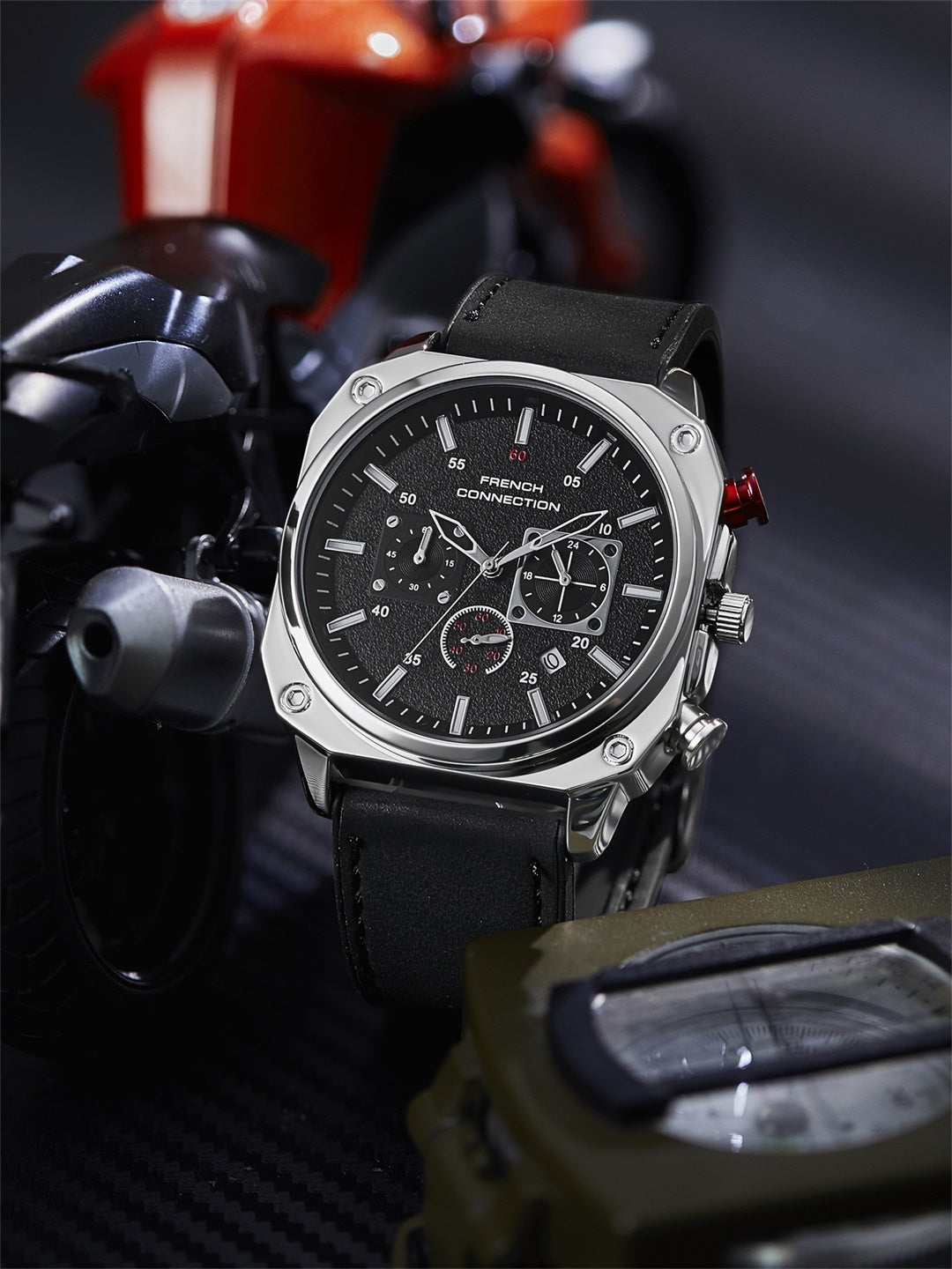 French Connection Chronexis Black Dial Chronograph Watch for Men - FCB19SBL
