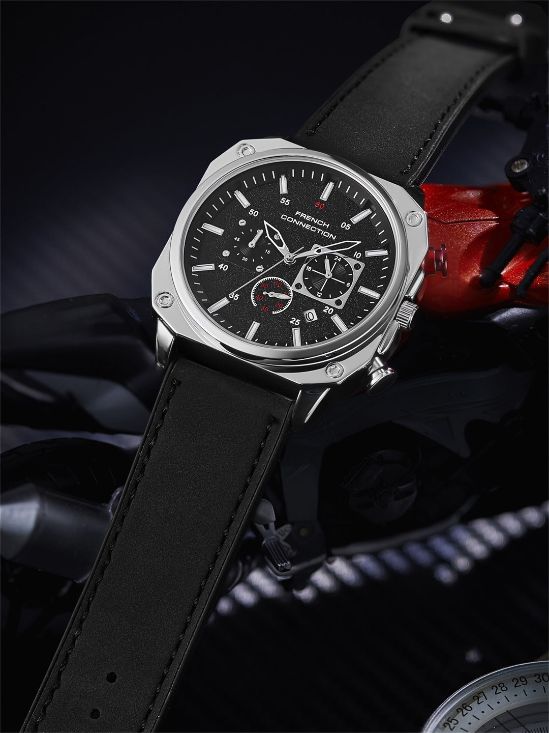 French Connection Chronexis Black Dial Chronograph Watch for Men - FCB19SBL