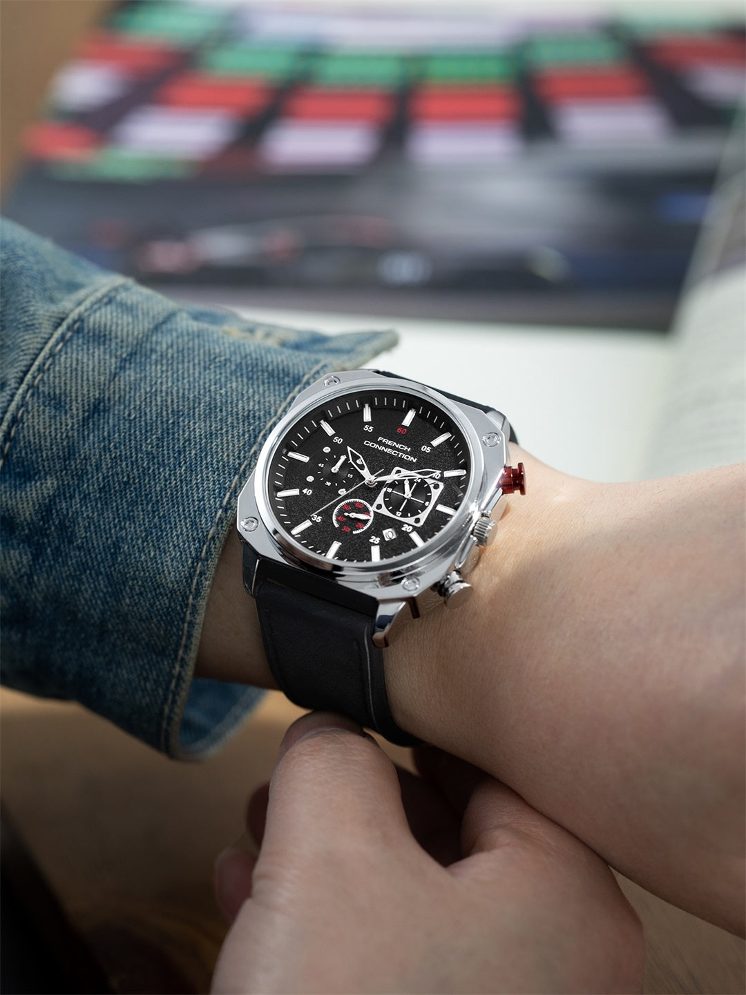 French Connection Chronexis Black Dial Chronograph Watch for Men - FCB19SBL