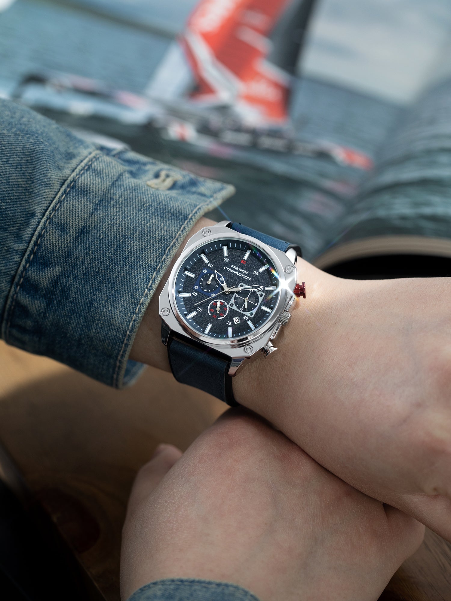 French Connection Chronexis Blue Dial Chronograph Watch for Men - FCB19UL