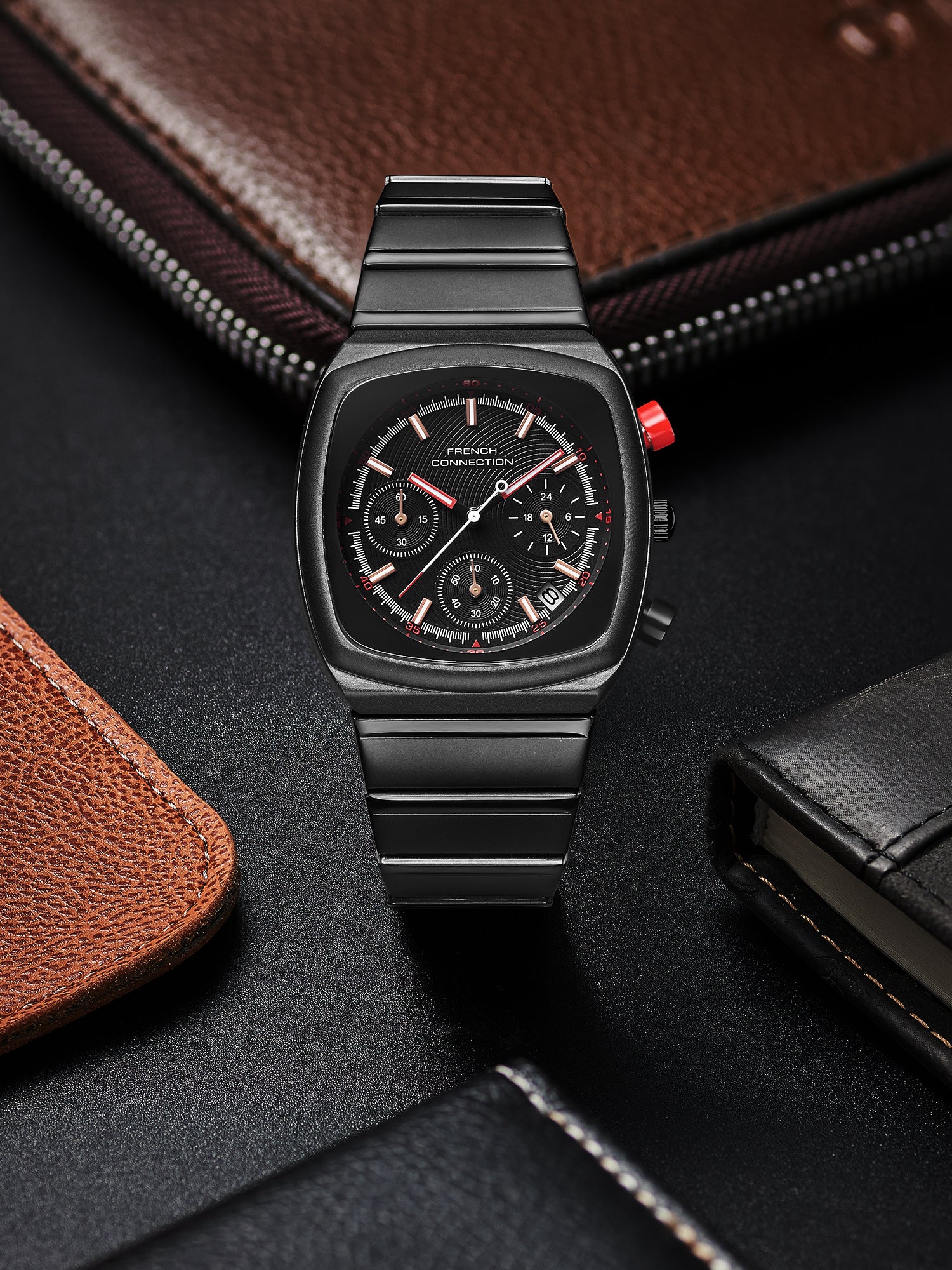 French Connection Courvex Black Dial Stainless Steel Chronograph Watch for Men - FCB21BBM