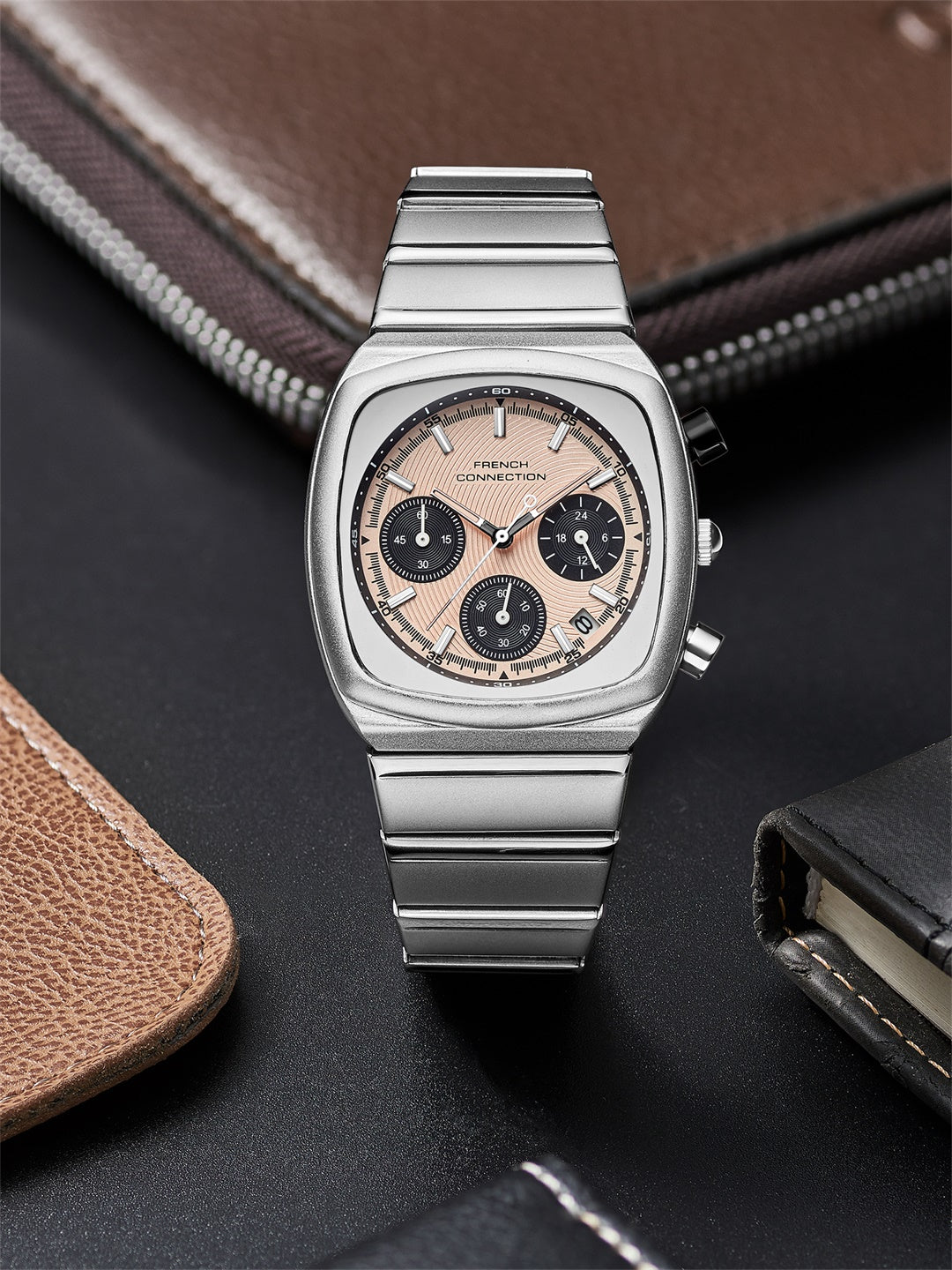 French Connection Courvex Black Dial Stainless Steel Chronograph Watch for Men - FCB21BSM