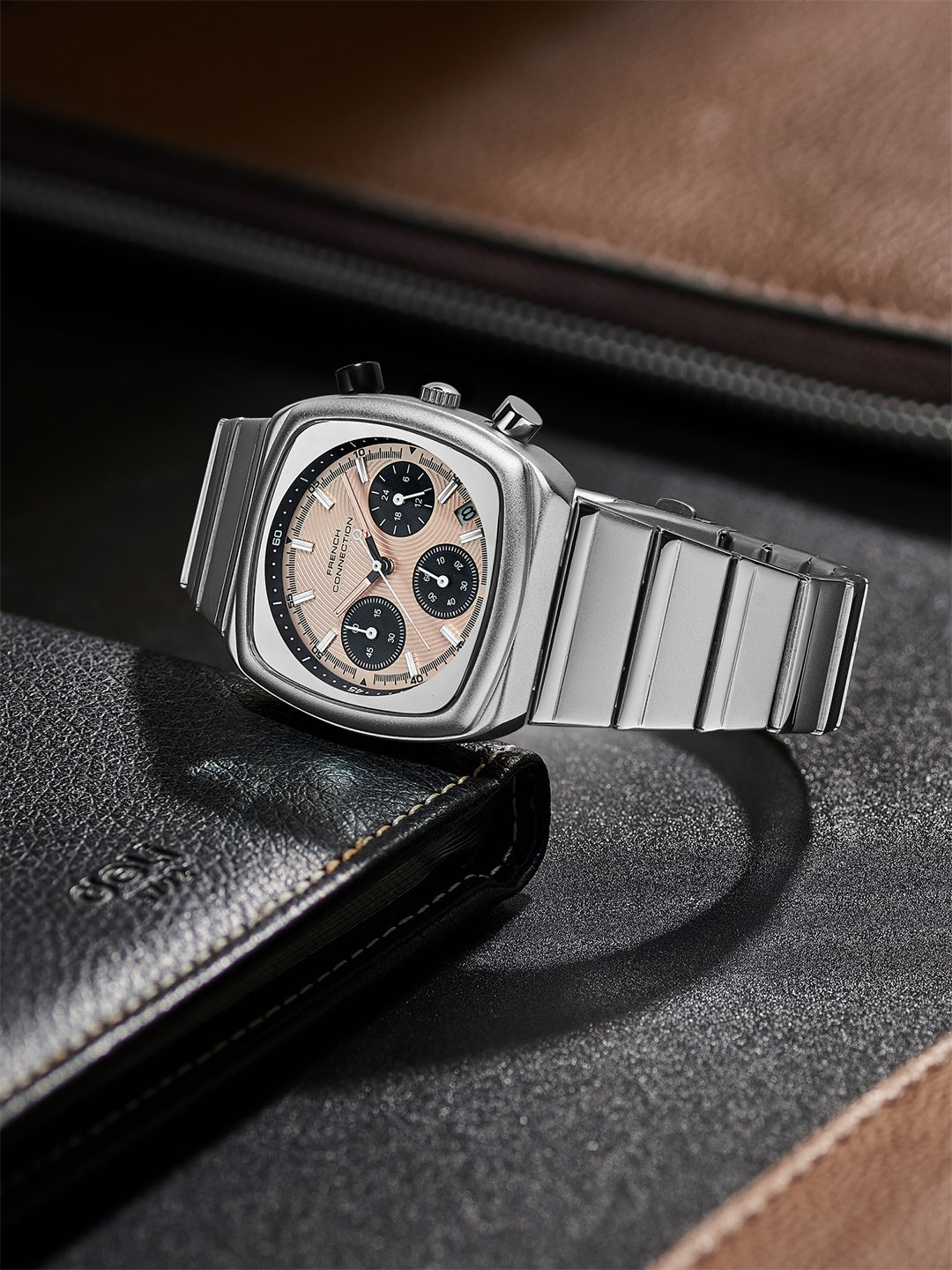 French Connection Courvex Black Dial Stainless Steel Chronograph Watch for Men - FCB21BSM