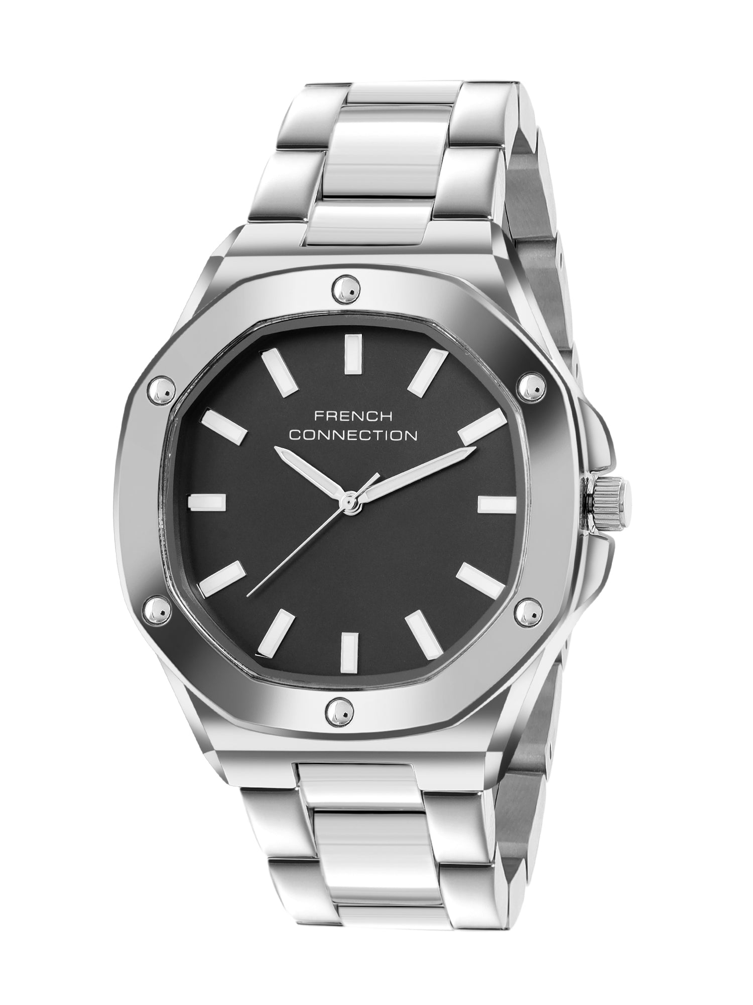 French Connection DUOLUXE Black Dial Stainless Steel Watch and Bracelet for Men - FCB22BSM