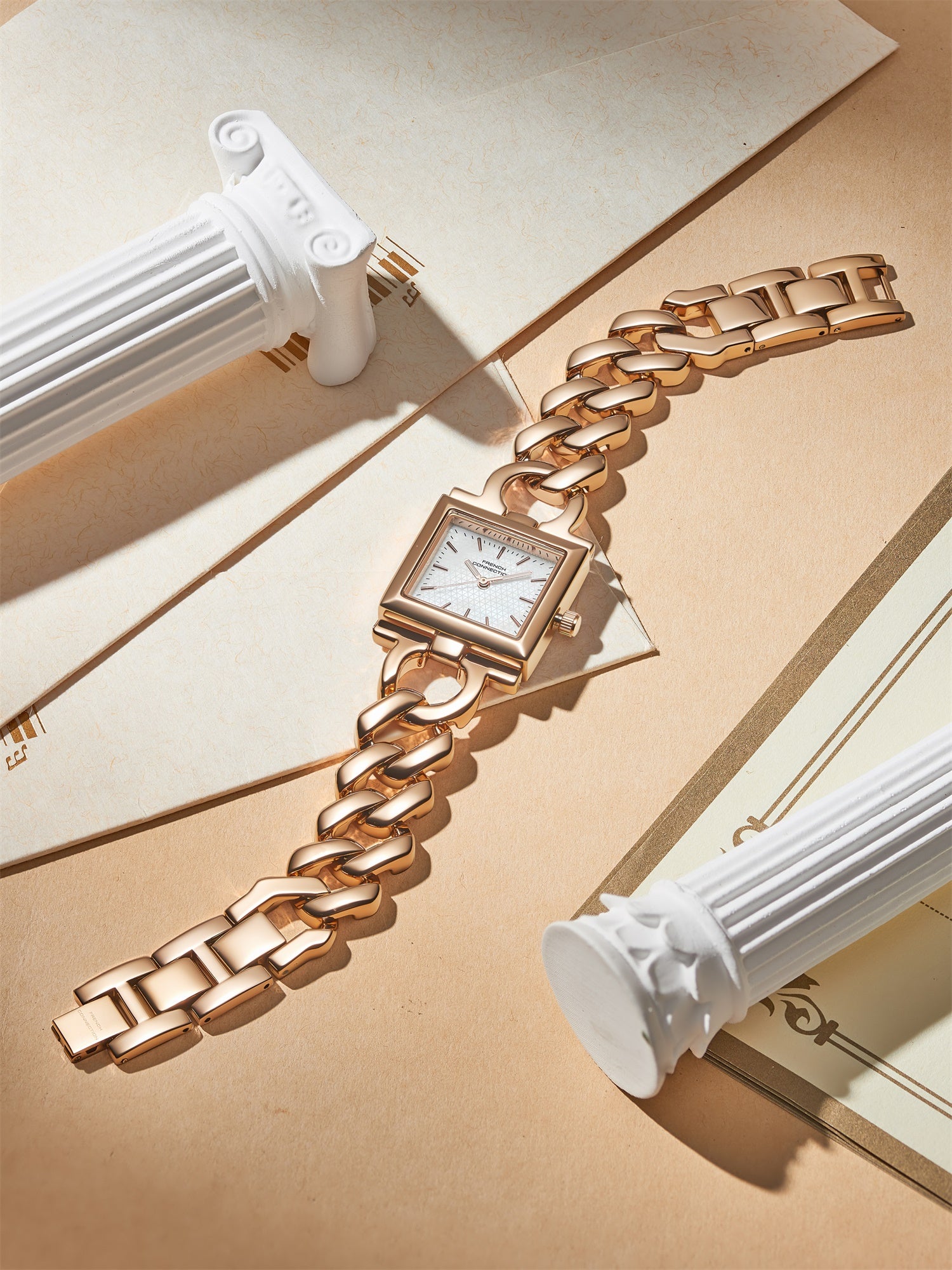 French Connection Veloura | White Dial | Rose Gold Stainless Steel Bracelet | Watch for Women - FCB23SRGM