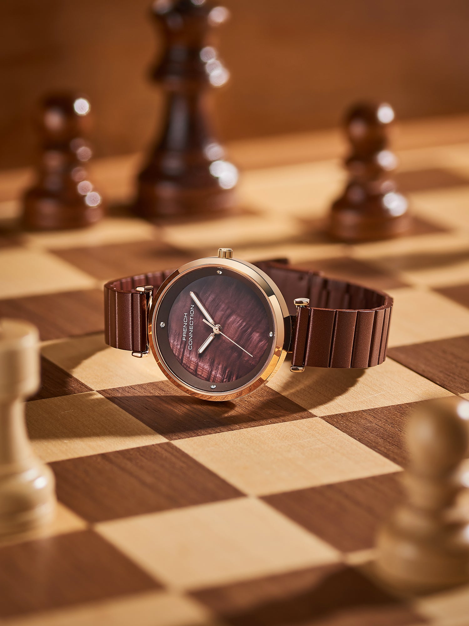 French Connection Halo Forme Brown Dial Stainless Steel Watch for Women - FCB24BRM