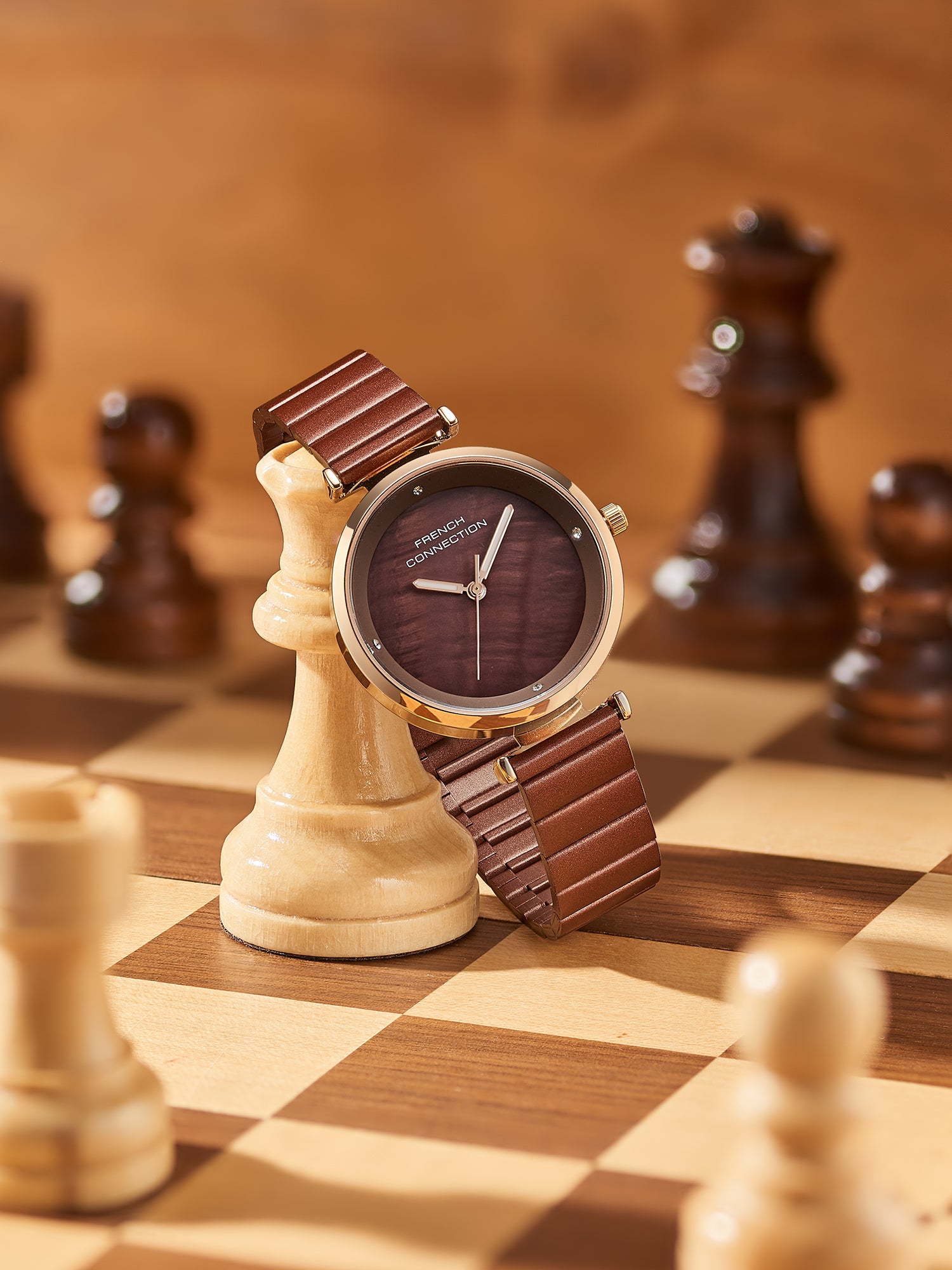French Connection Halo Forme Brown Dial Stainless Steel Watch for Women - FCB24BRM