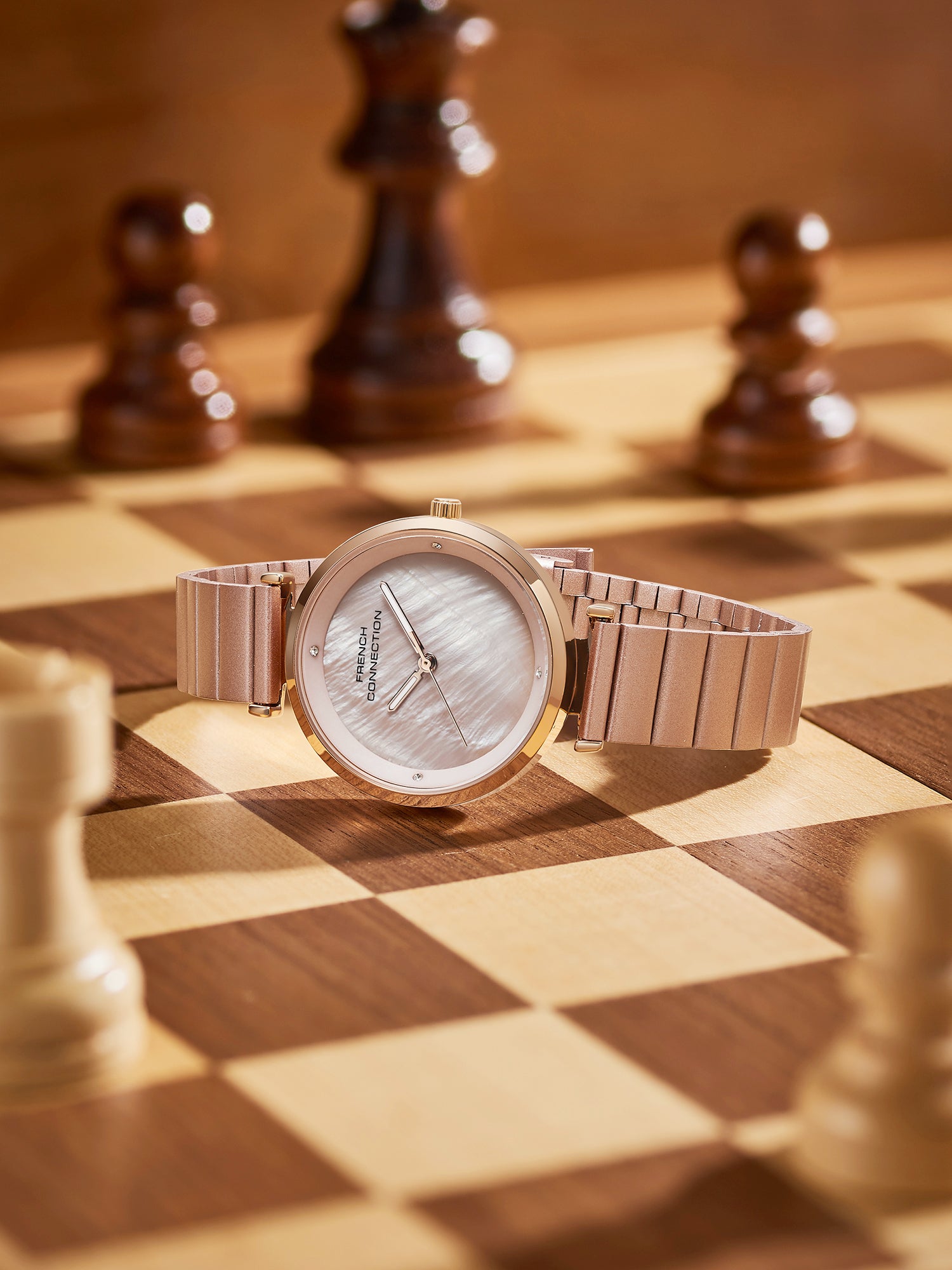 French Connection Halo Forme | Analog | Pink Dial | Stainless Steel Strap | Watch for Women - FCB24PM