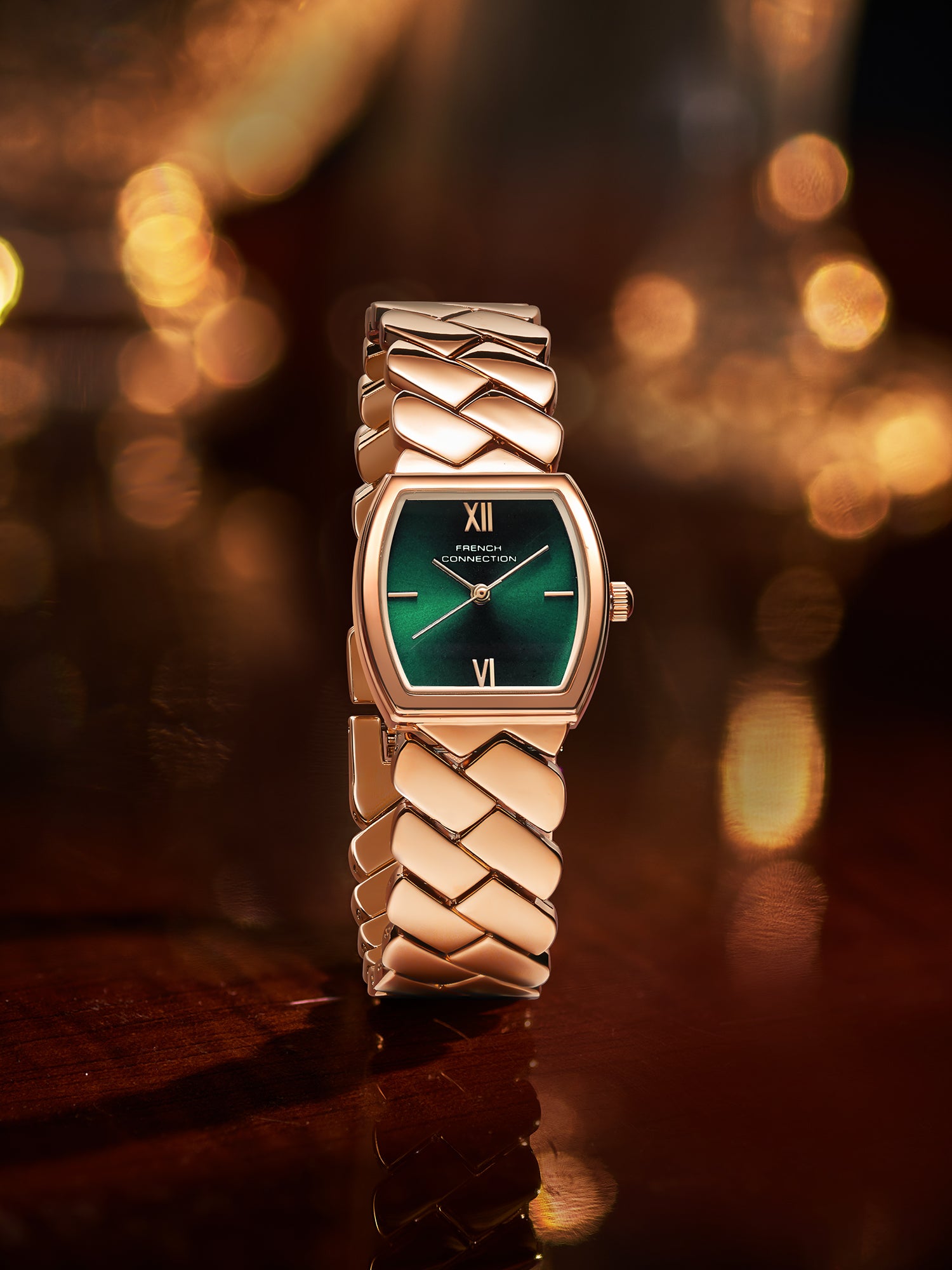 French Connection Braidé | Analog | Green Sunray Dial | Woven Link Strap | Watch for Women - FCB27NRGM