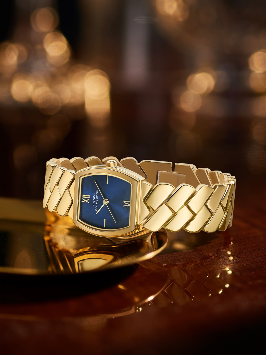 French Connection Braidé | Analog | Blue Sunray Dial | Woven Link Strap | Watch for Women - FCB27UGM