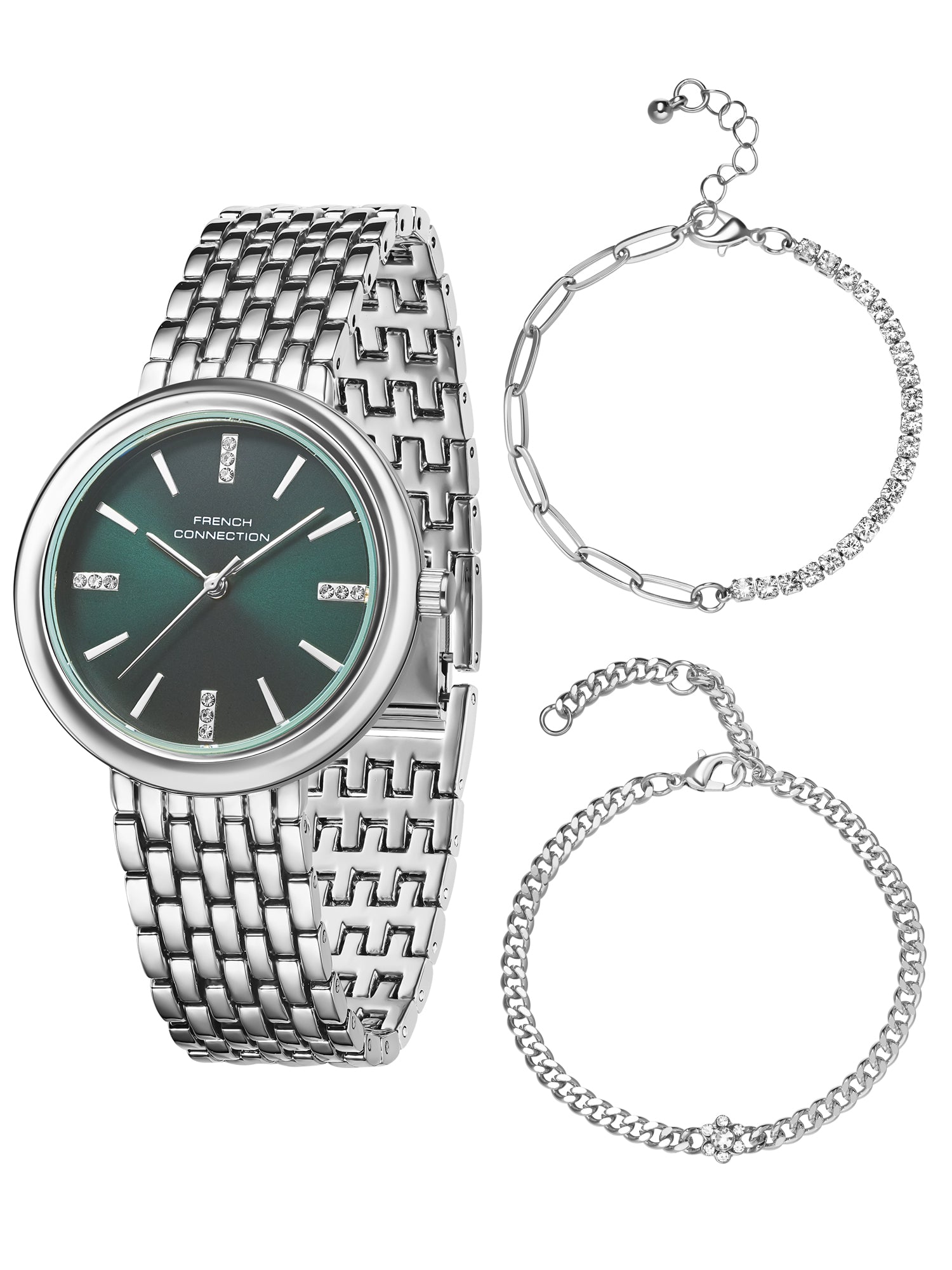 French Connection Green Dial with Silver Strap Womens Analog Watch | FCB29NSM