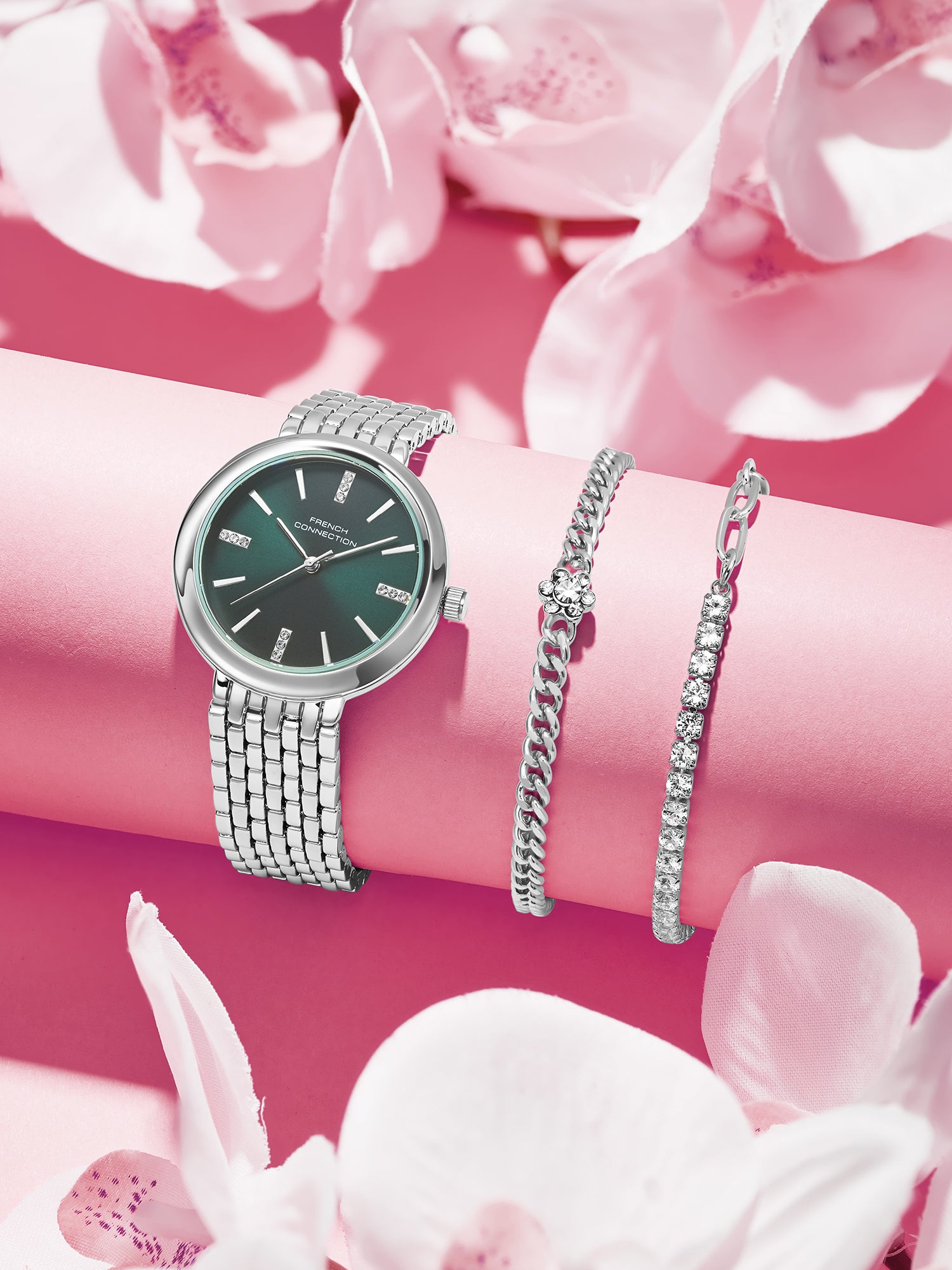 French Connection Green Dial with Silver Strap Womens Analog Watch | FCB29NSM