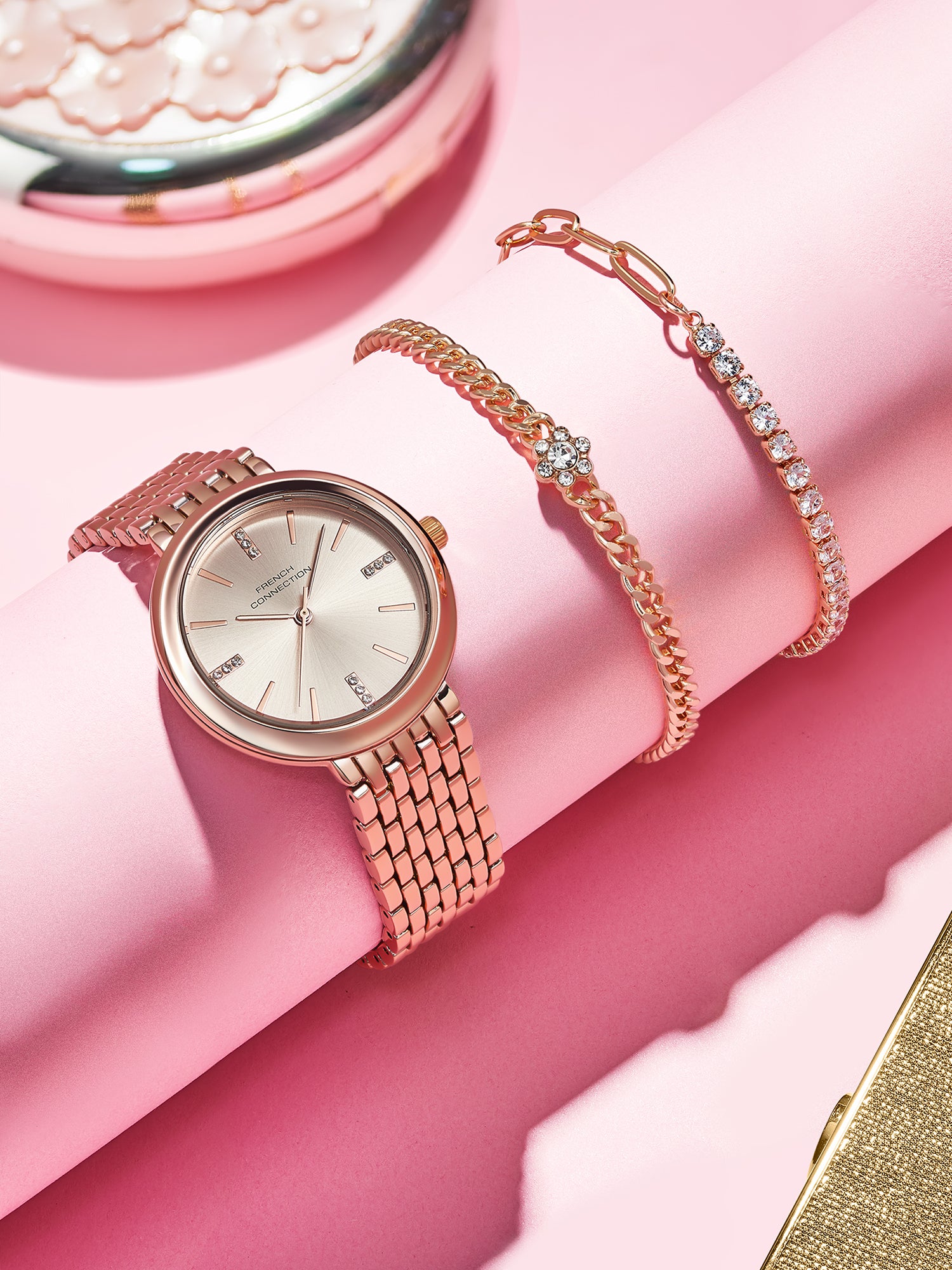 French Connection Rose Gold Dial with Rose Gold Strap Womens Analog Watch | FCB29RGM