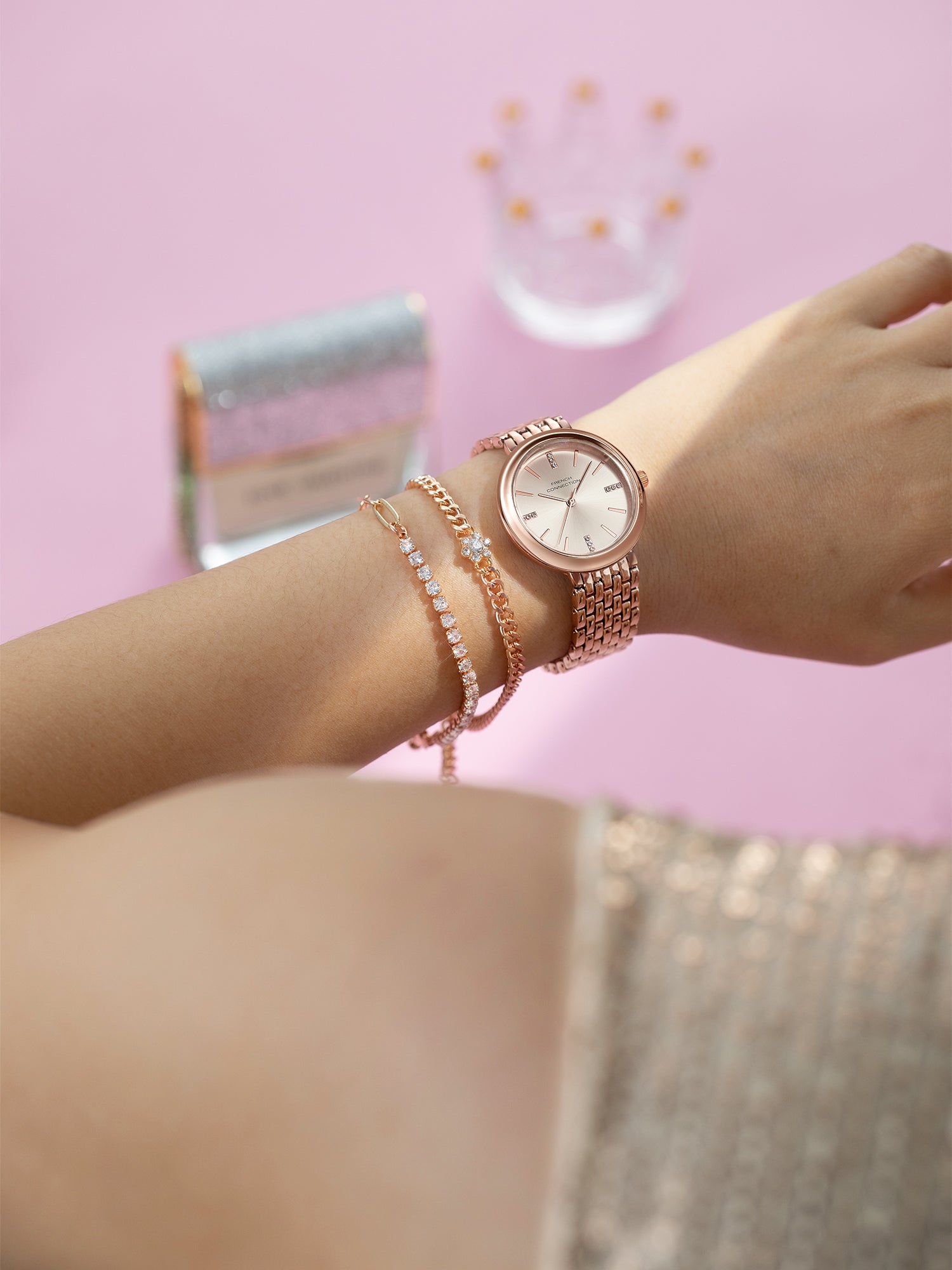 French Connection Rose Gold Dial with Rose Gold Strap Womens Analog Watch | FCB29RGM