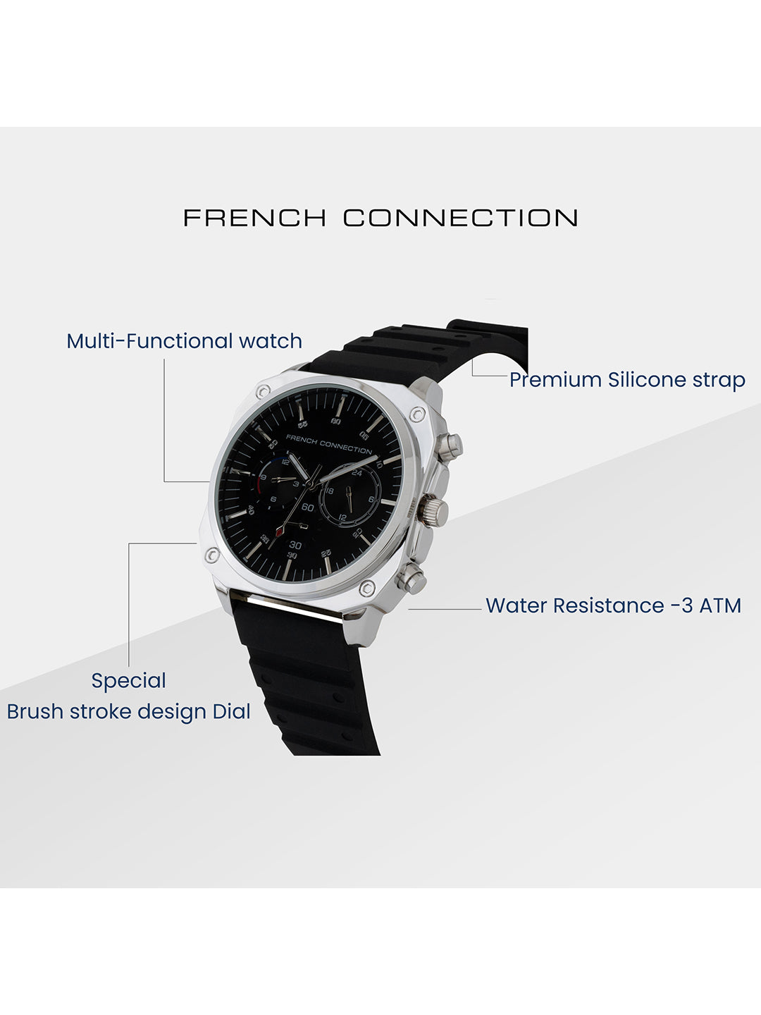 French connection Valour Black Dial Mens Mult Function Watch FCB3B-S