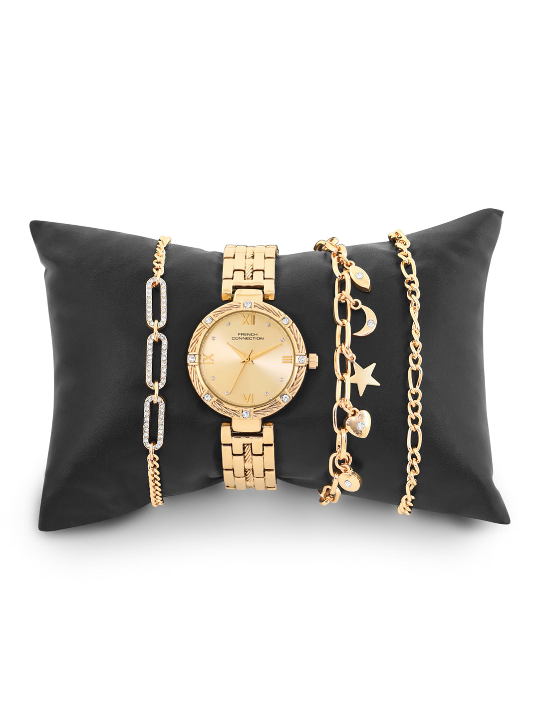 French connection Women Embellished Dial Textured Straps Analogue Watch FCB5GM
