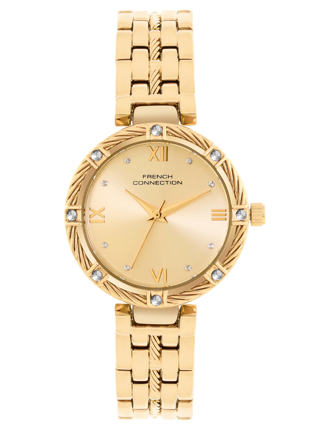 French connection Women Embellished Dial Textured Straps Analogue Watch FCB5GM