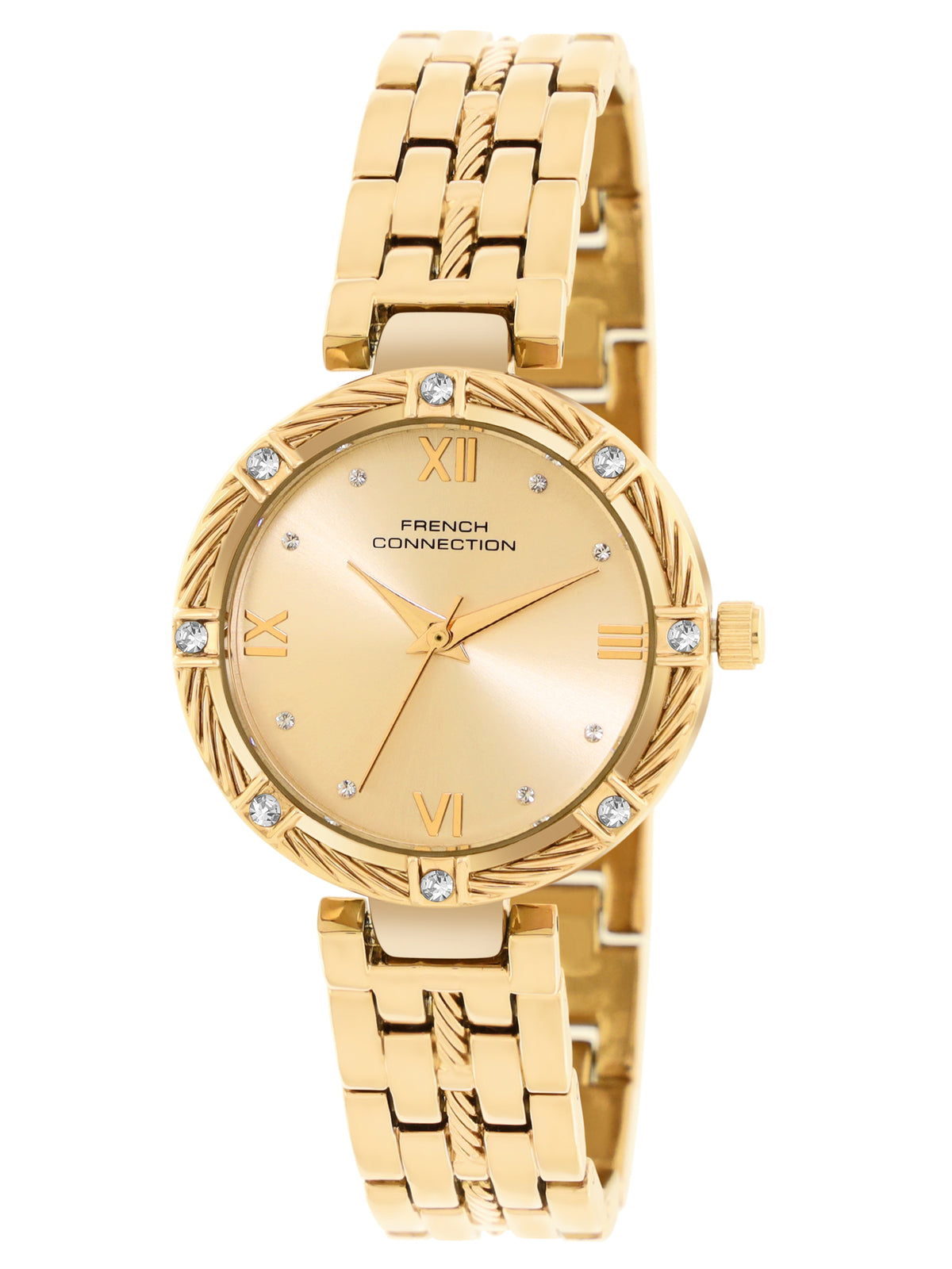 French connection Women Embellished Dial Textured Straps Analogue Watch FCB5GM