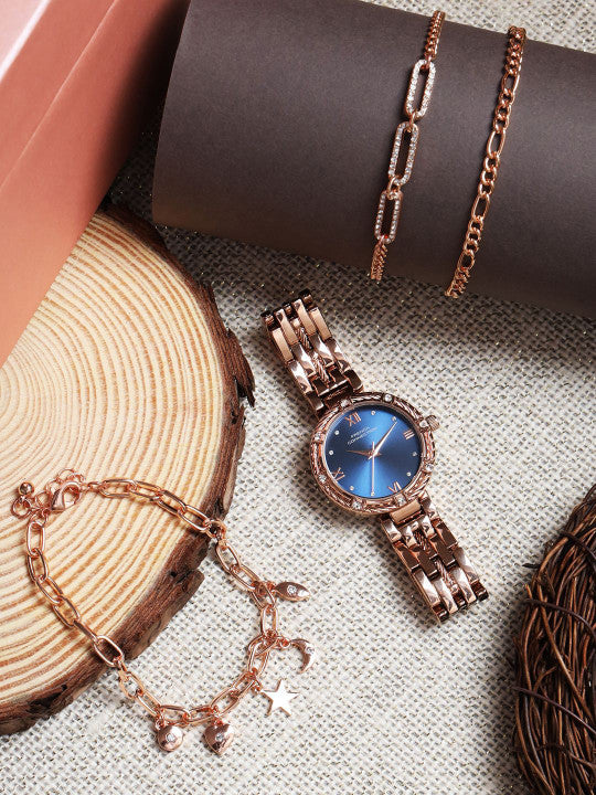 French connection Women Dial & Stainless Steel Analogue Watch Gift Set-FCB5URGM