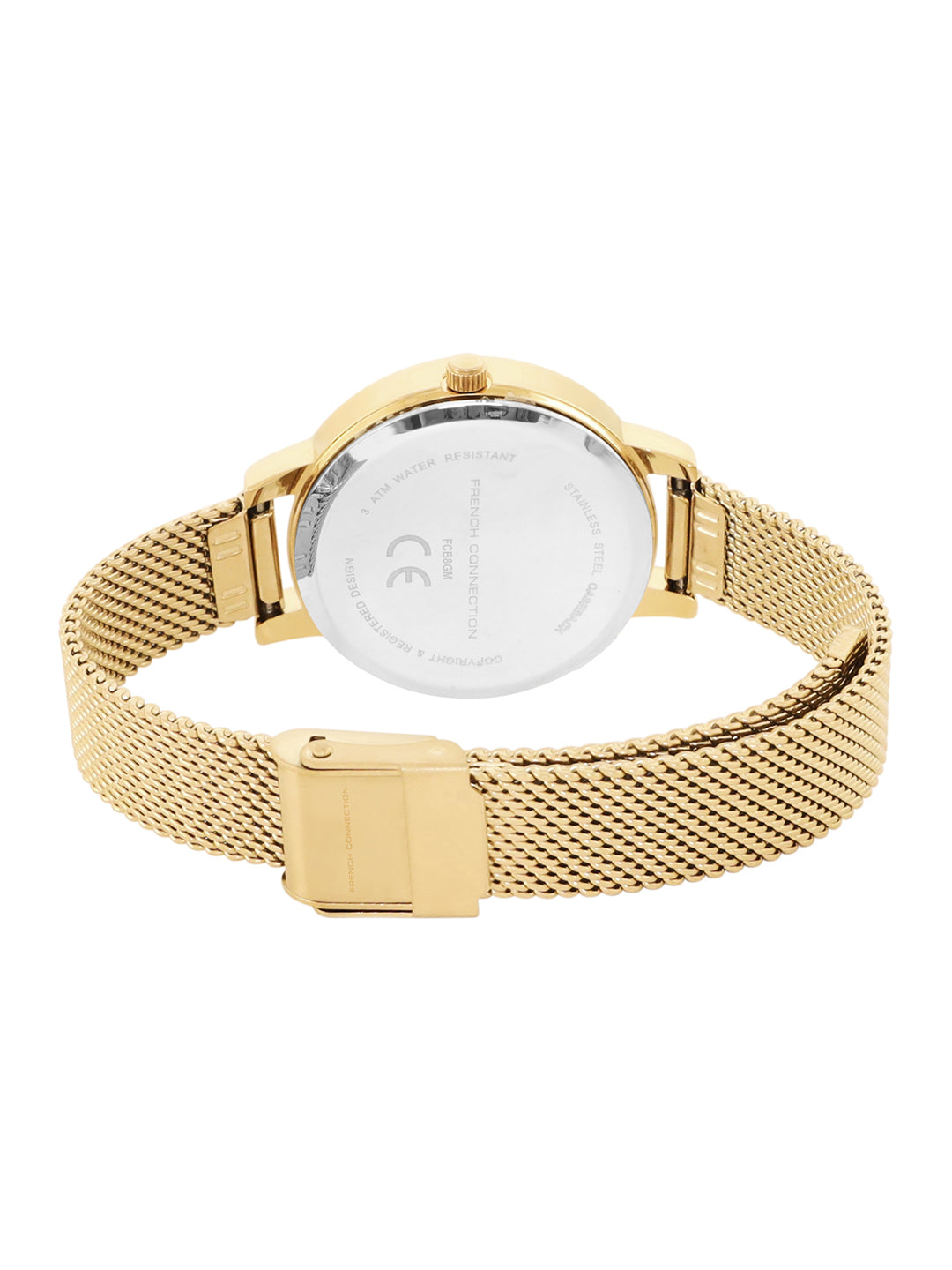 French Connection Gold Dial Dated Watch for Women's - FCB8GM