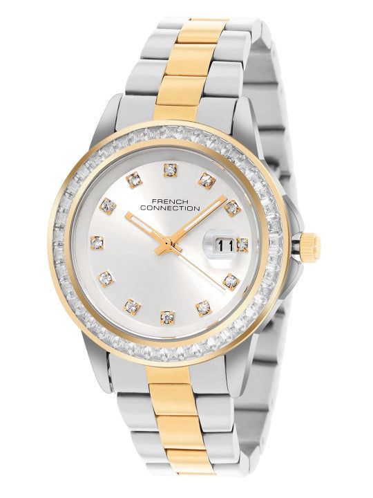 French Connection Sunray Silver Round Dial With Stainless Steel Strap Watch - For Womens FCH26TM