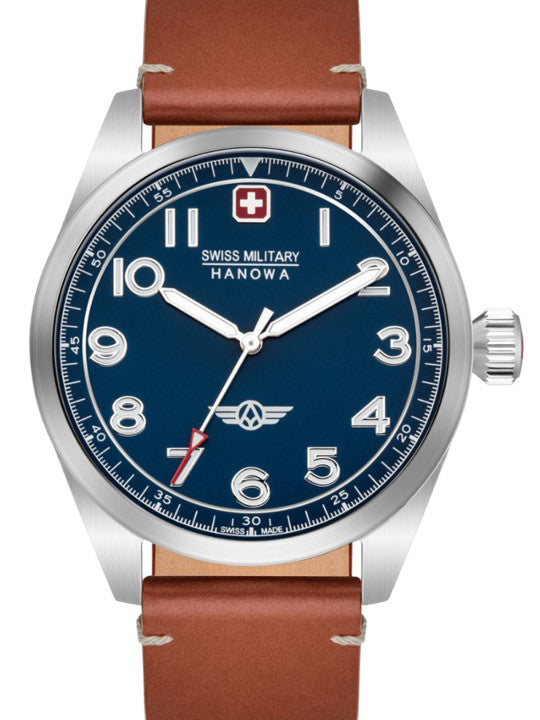 SMWGA2100402 Swiss Made Men's Watch with Blue Dial & Brown Genuine Leather Strap