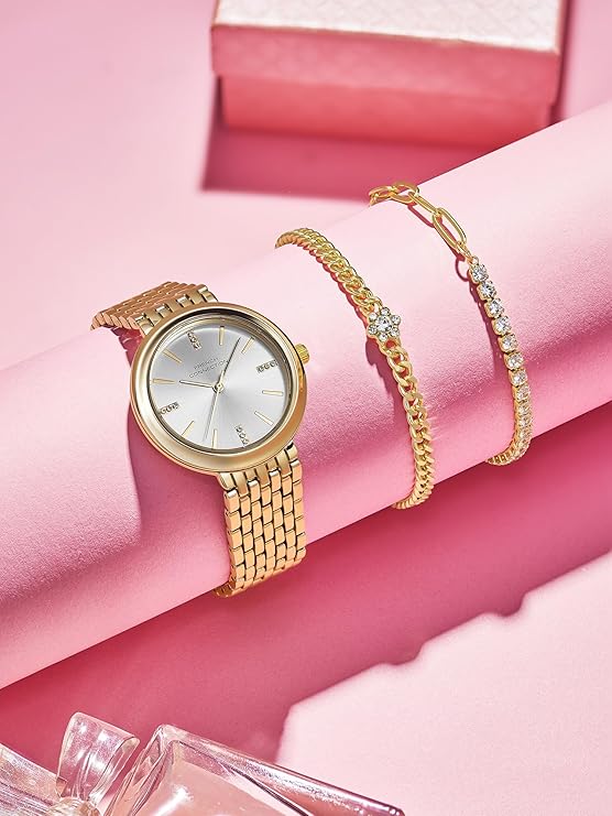 French Connection Silver Dial with Gold Strap Womens Analog Watch | FCB29SGM